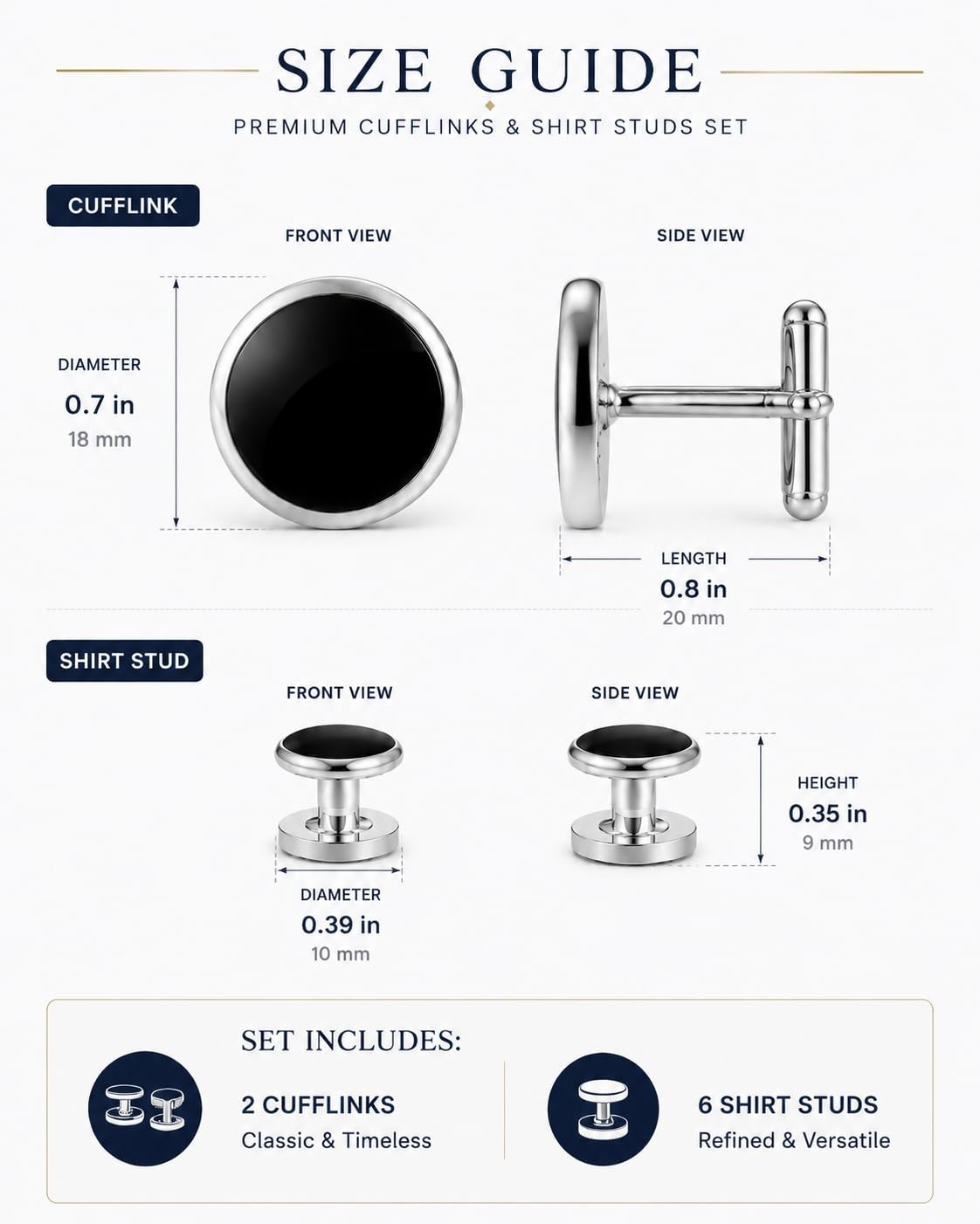 Men’s Stainless Steel Cufflinks & Tuxedo Studs Set – Formal Wedding Jewelry Gift
