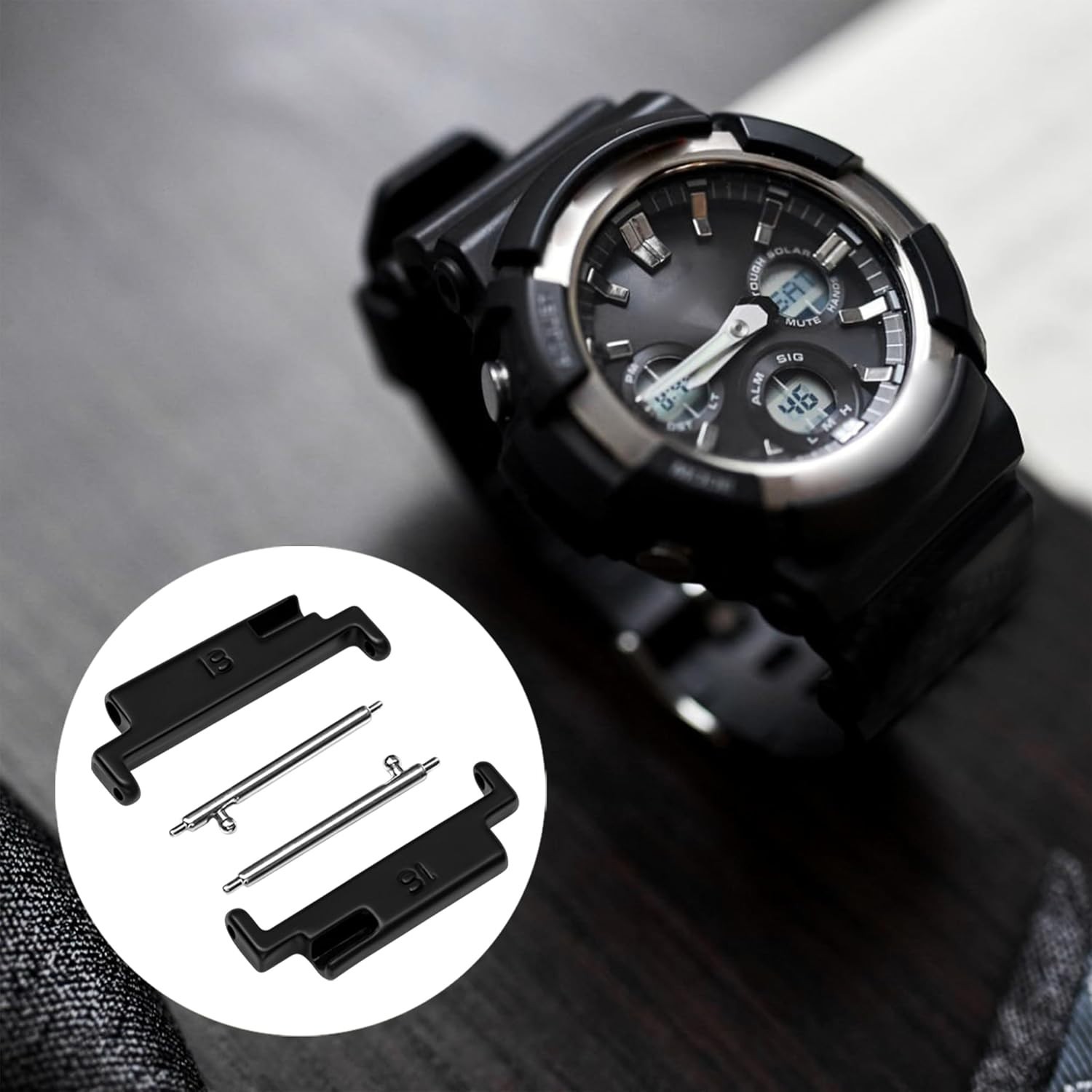 Watch Band Adapter 18mm to 20mm 22mm Accessories Smartwatch 1 Pair Black Conn…