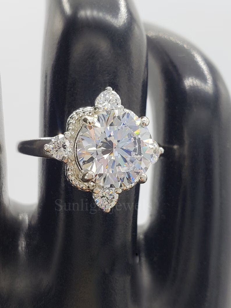 Designer 3.25 Ct Off White Round Cut Certified Diamond Solitaire 925 Silver Ring