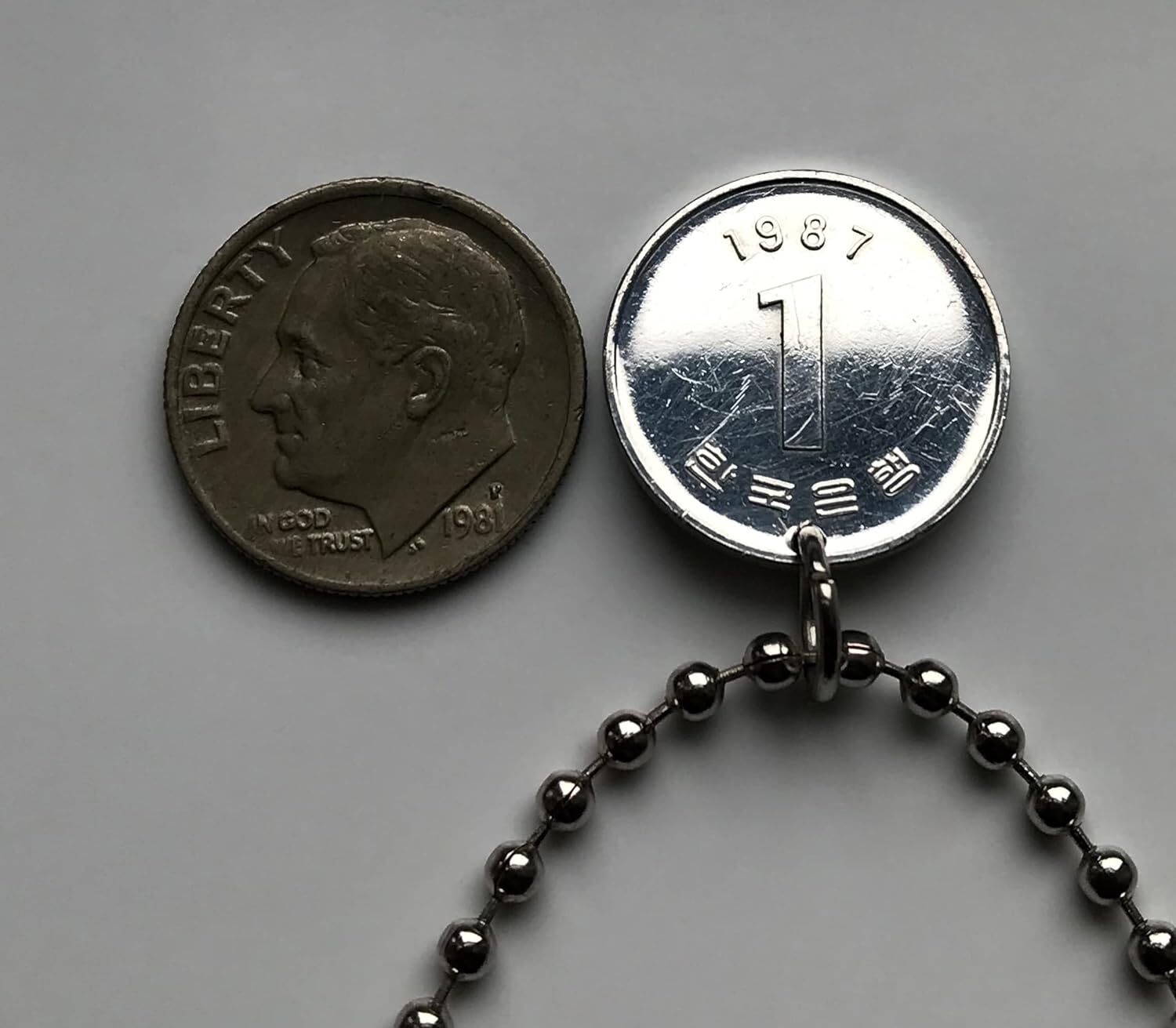 1983 South Korea 1 Won coin pendant Rose of Sharon Mugunghwa Seoul Busan n003571