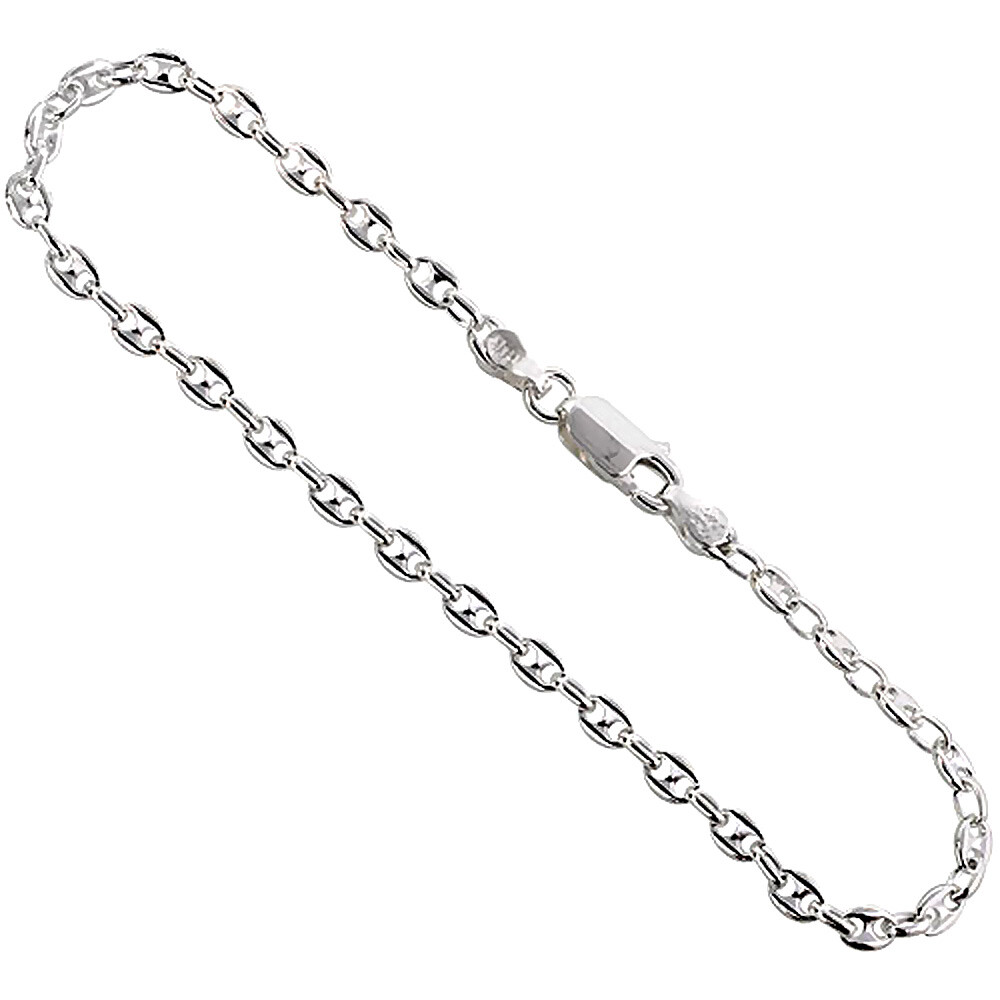 925 Sterling Silver Puffed Anchor Chain Necklace Bracelet 3.4mm 7″ to 30″