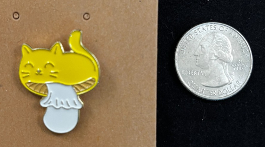 Mushroom Cat – Enamel Pin – Novelty – Food – About 1 1/8 Inch High