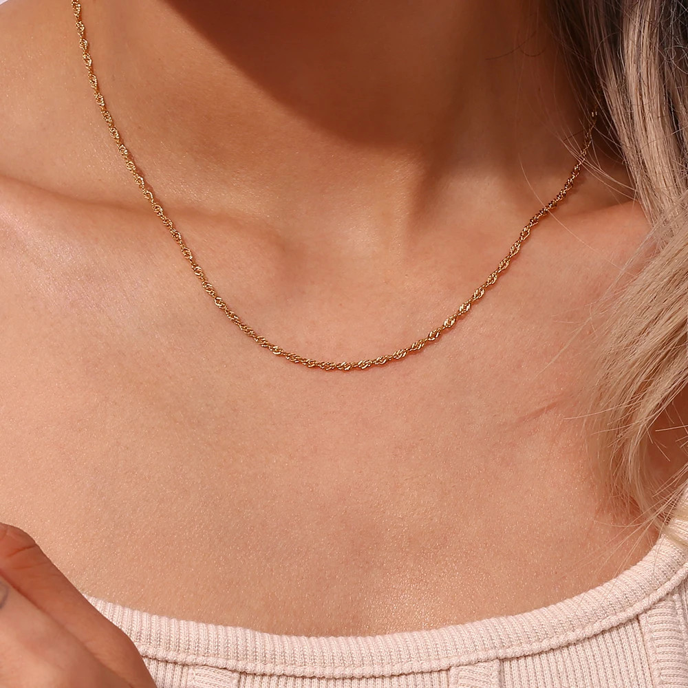 Gold Plated Bracelet Water Wave Stainless Steel Chain Polished Finish Jewelry