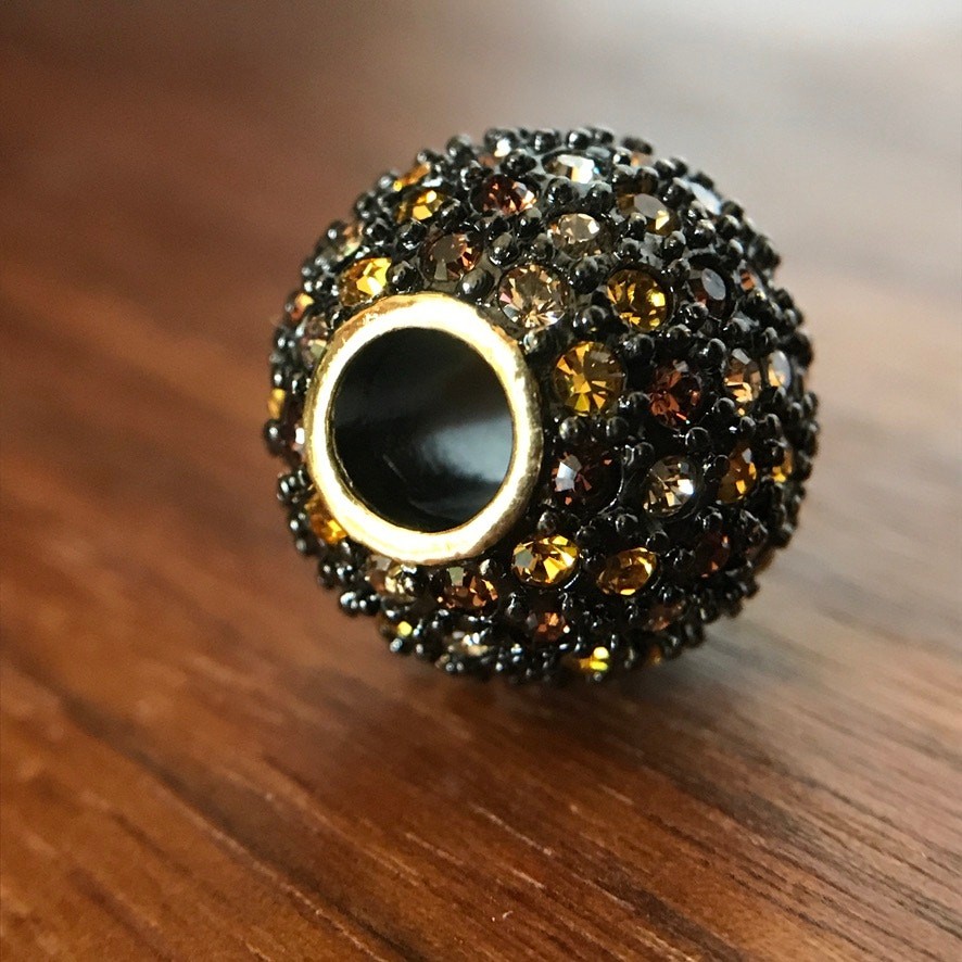 Crystal black and brown tone multi-color bead/round slide pendant