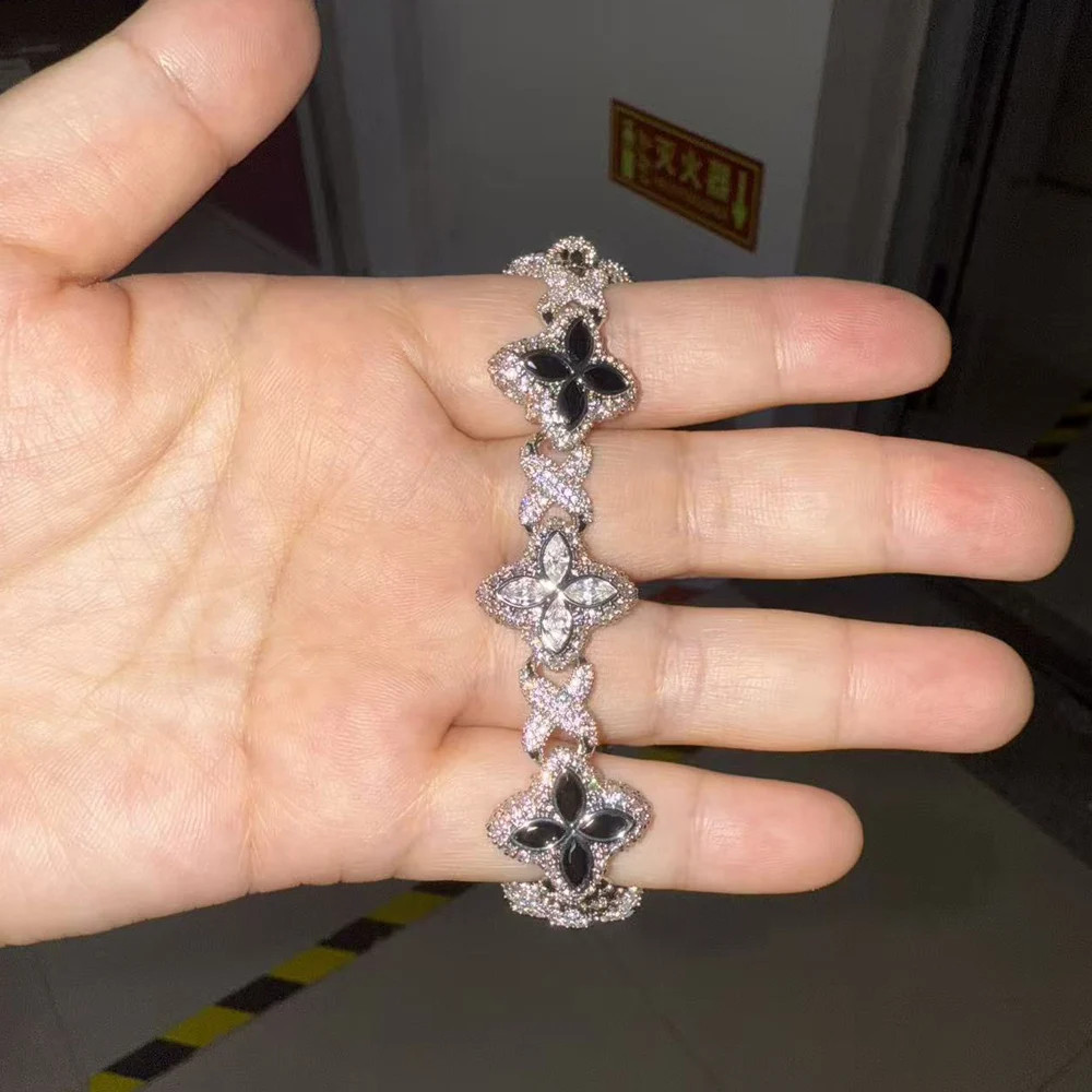 UWIN Iced Baby Blue Baguettecz Floral Infinity Bracelets for Women Men Cubic