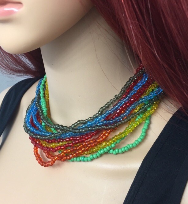 Colorful Crystal Beads & Jade Multi Strands Vintage Necklace
