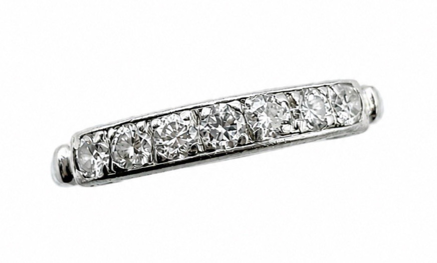 Vintage 10% Irid Plat Platinum Iridium 7 Diamond Wedding Band Ring Size 8.5 2.9g