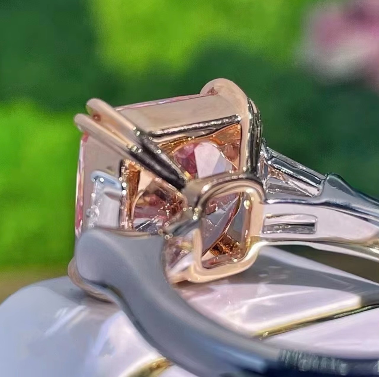 925 Silver, Pink Diamond Ring with Accents, 10 Ct Certified Treated-Great Shine
