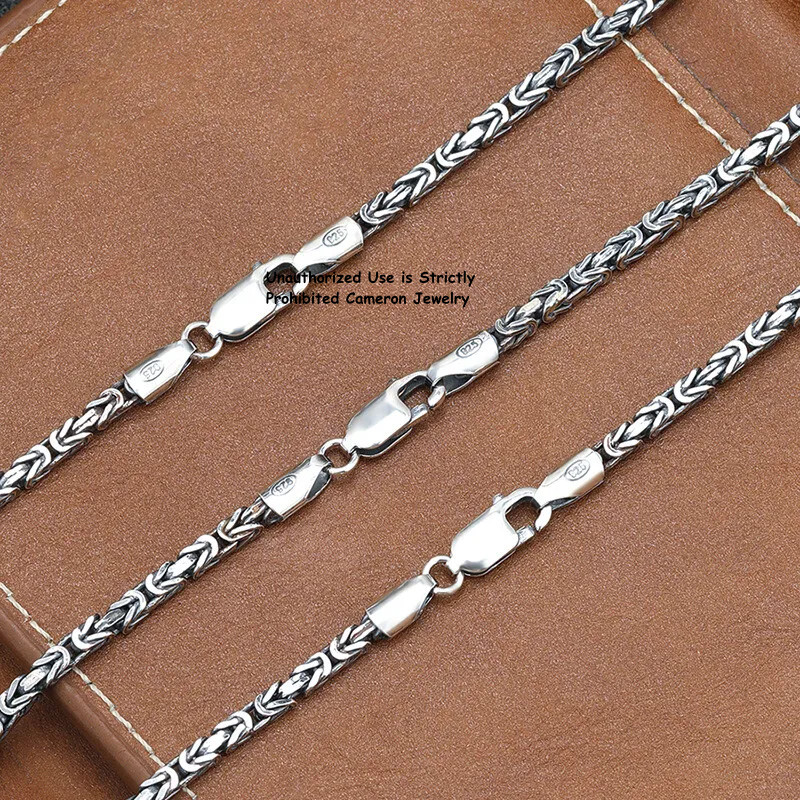 Solid S925 Sterling Silver Necklace Men Women 2.5mm Byzantine Link Chain 18-32in