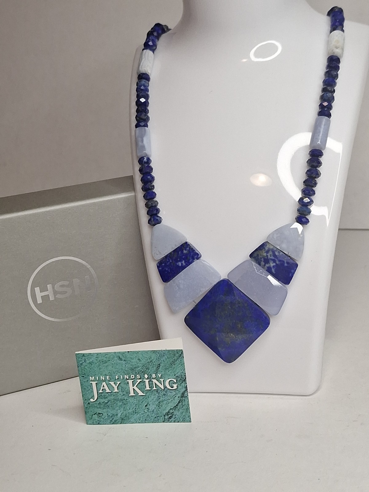 Blue Lace Agate And Lapis Lazuli Necklace Mine Finds By Jay King Sterling Silver