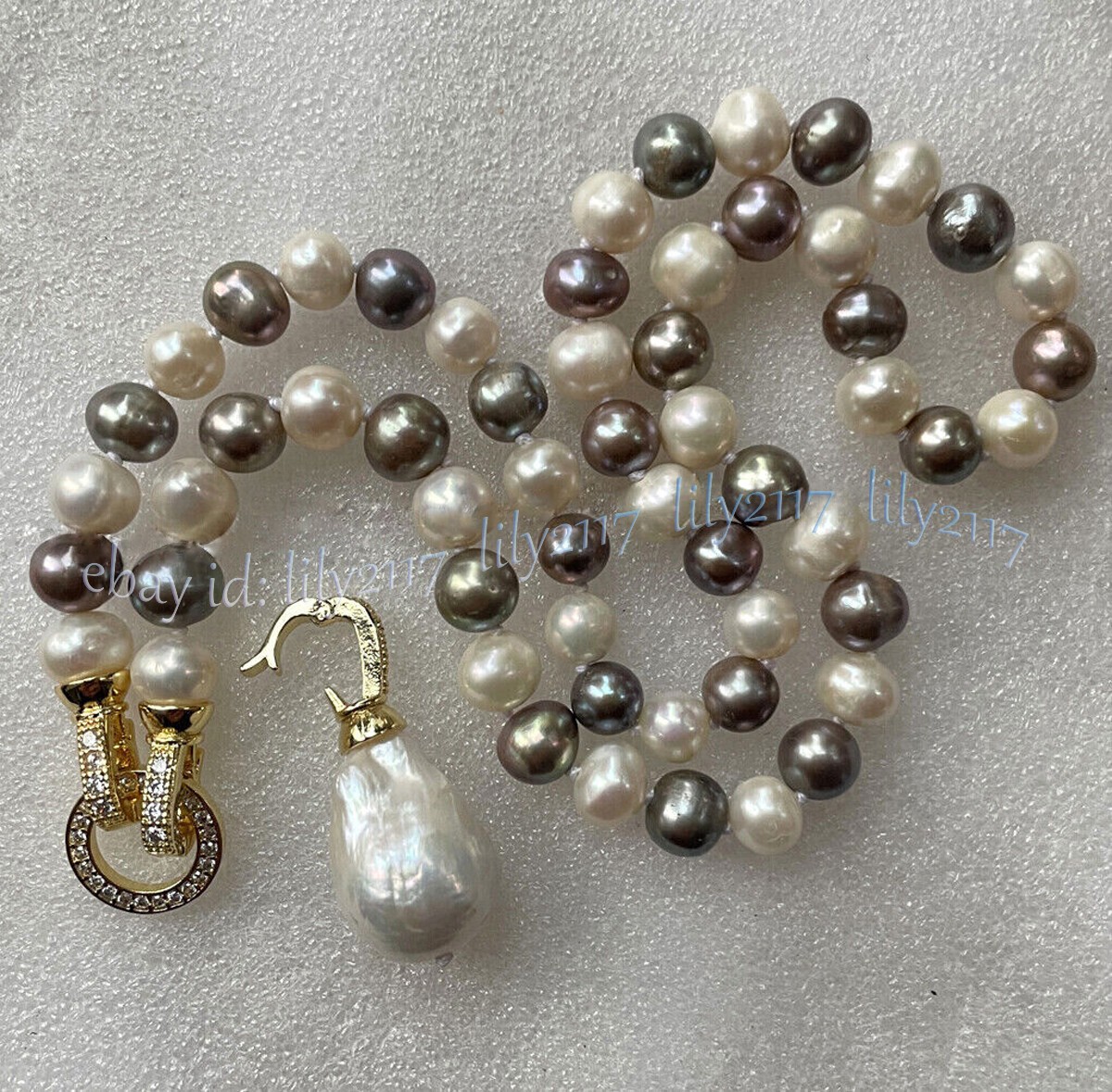 Natural White Gray Freshwater Pearl Keshi Baroque Pearl Drop Pendant Necklace