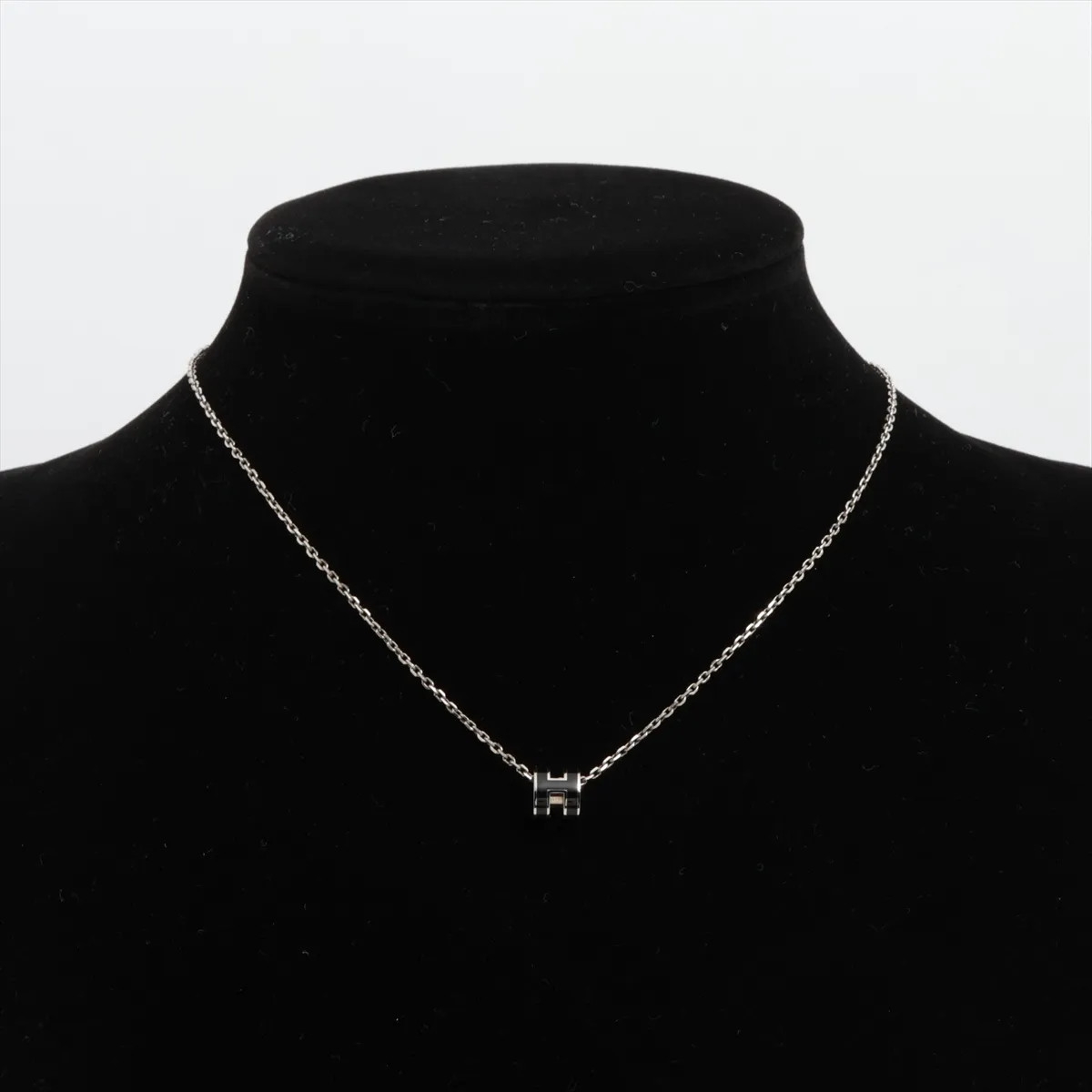 Hermès Mini-pop H Necklace metal Black × Silver