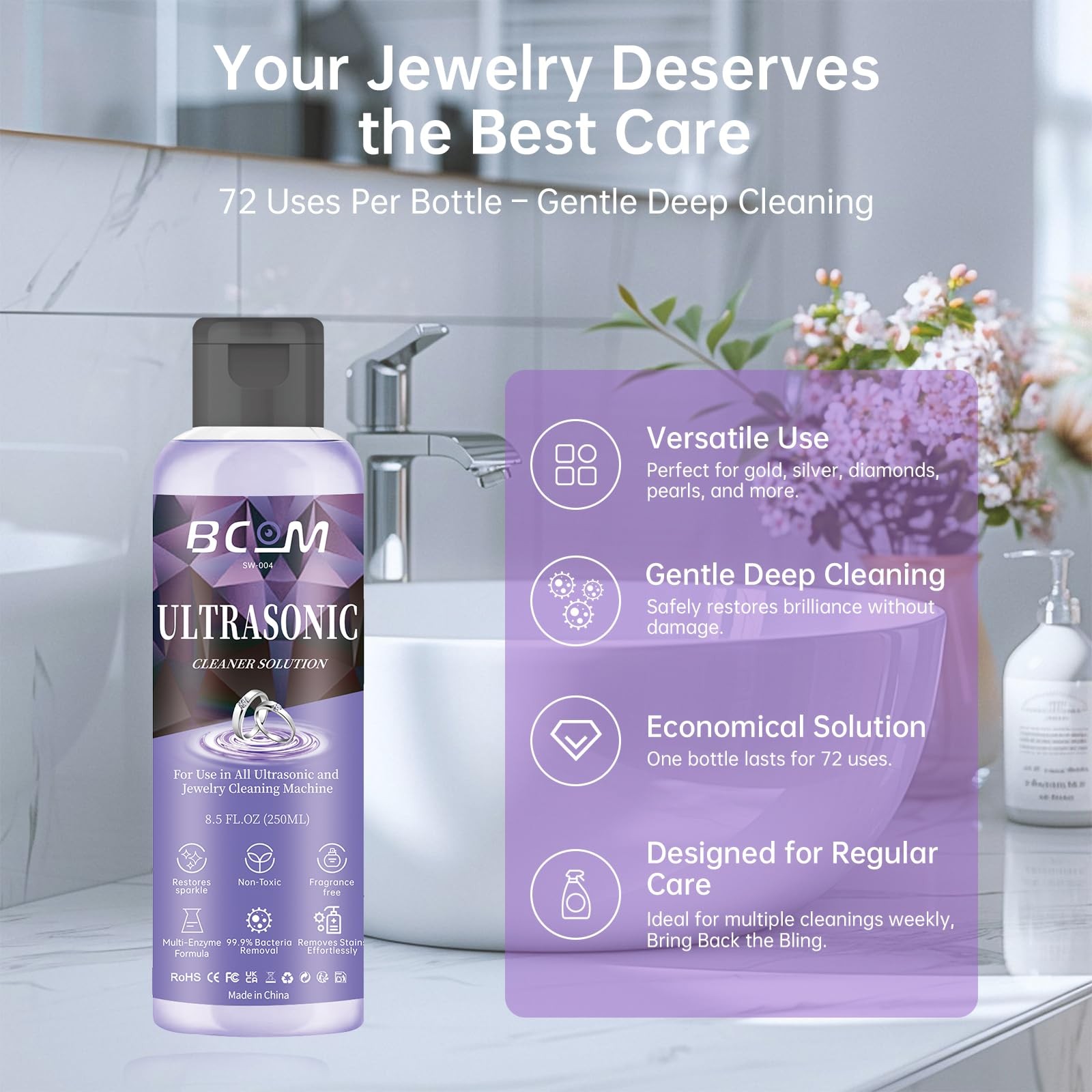 Ultrasonic Jewelry Cleaning Solution, Great for Use in All Ultrasound Purple