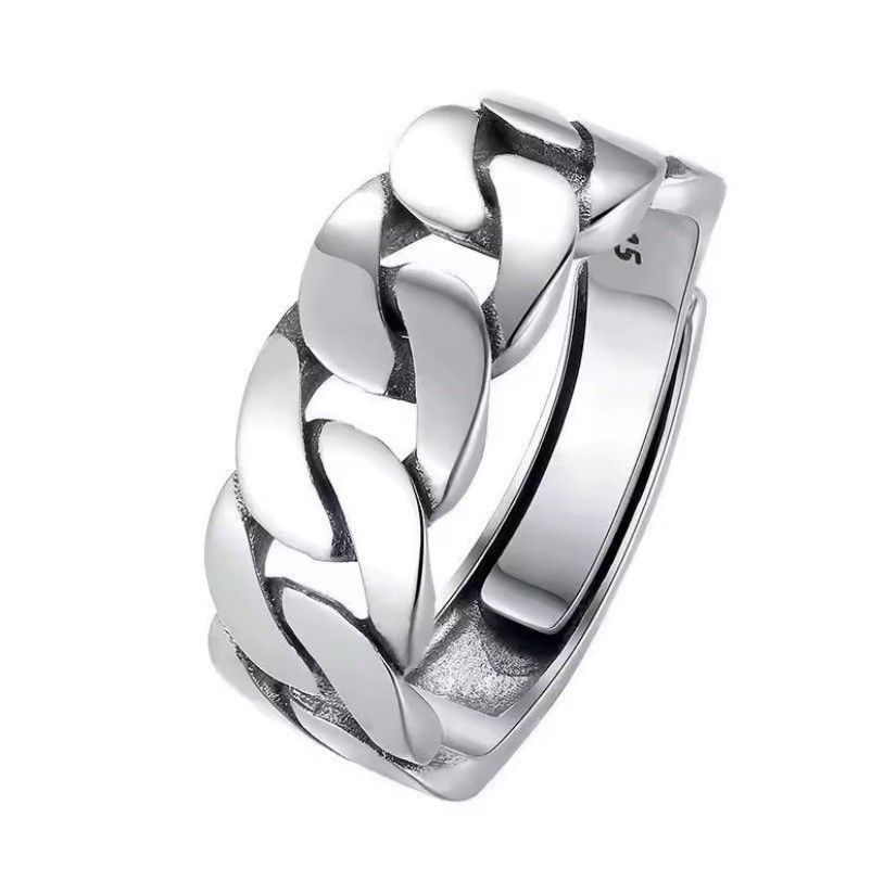 Silver Ring Ring Polished Braided Design Adjustable Size