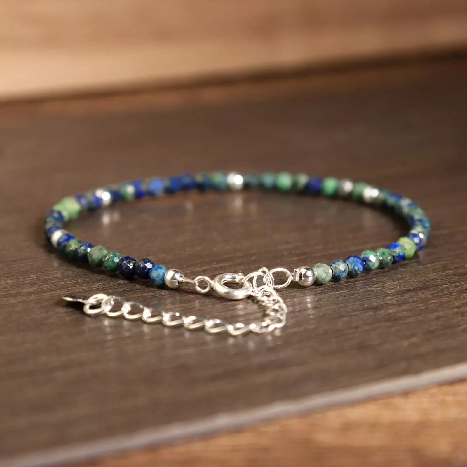 Natural Azurite Malachite Stone Bracelet Blue Green Crystal Dainty Women Gift