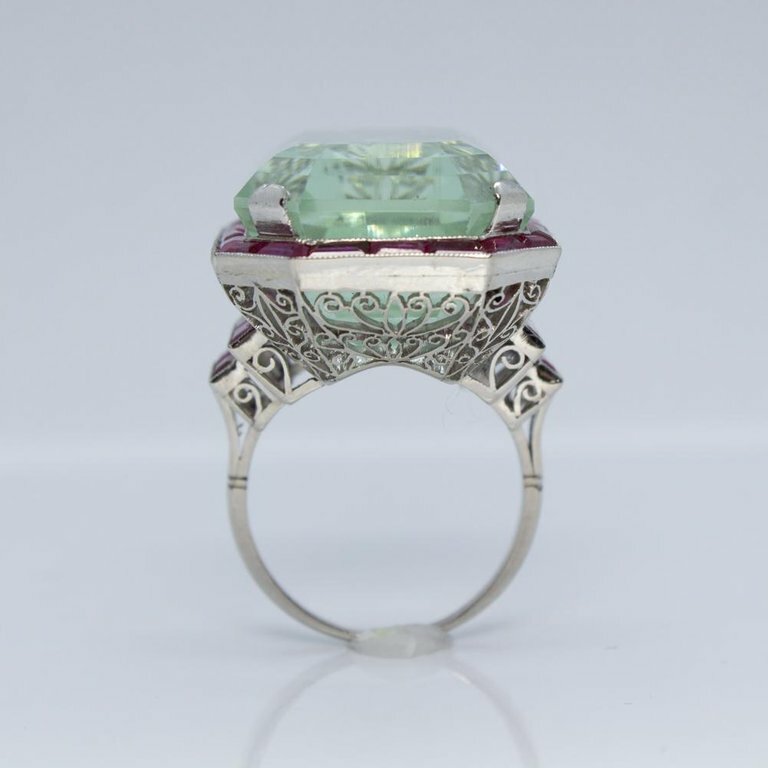 935 Silver Vintage Antique Art Deco Large Aquamarine Anniversary Ring 58.22 CT