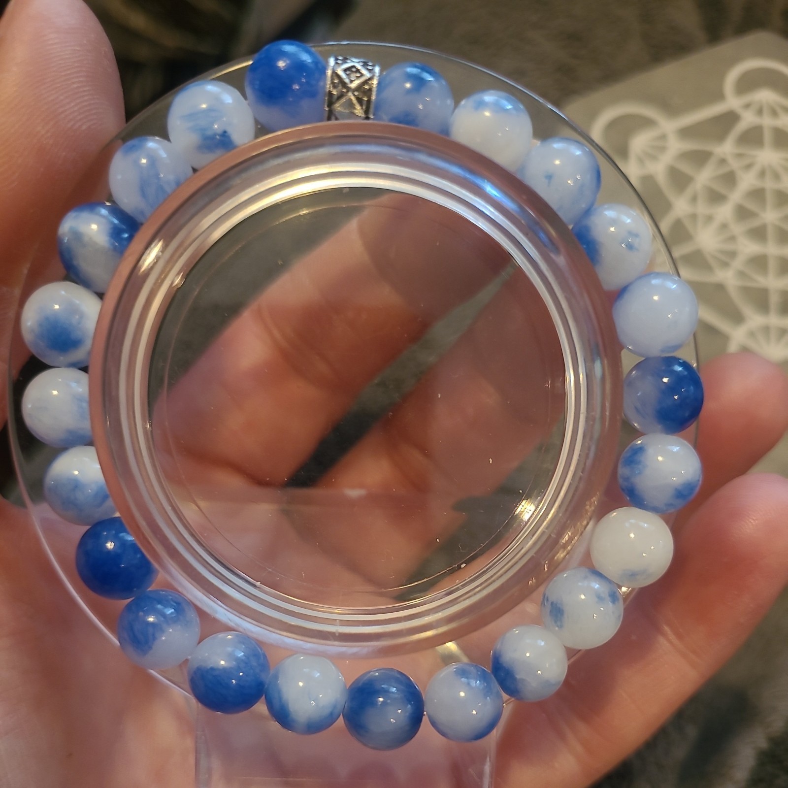 Natural Persian Chalcedony Gemstone Bracelet with Silver Spacer| 8mm Beads