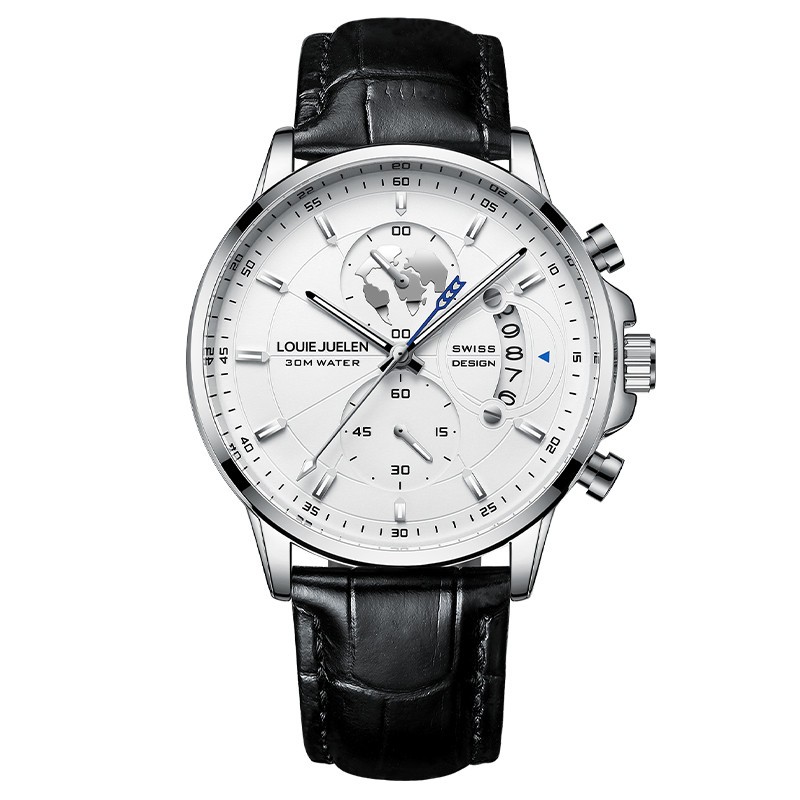 Men Genuine leather Watch Stainless Quartz Multi-functional Classic Wristwatch