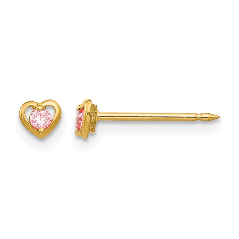 Inverness 14k Yellow Gold Heart Pink CZ Post Piercing Earrings Womens Love Gift