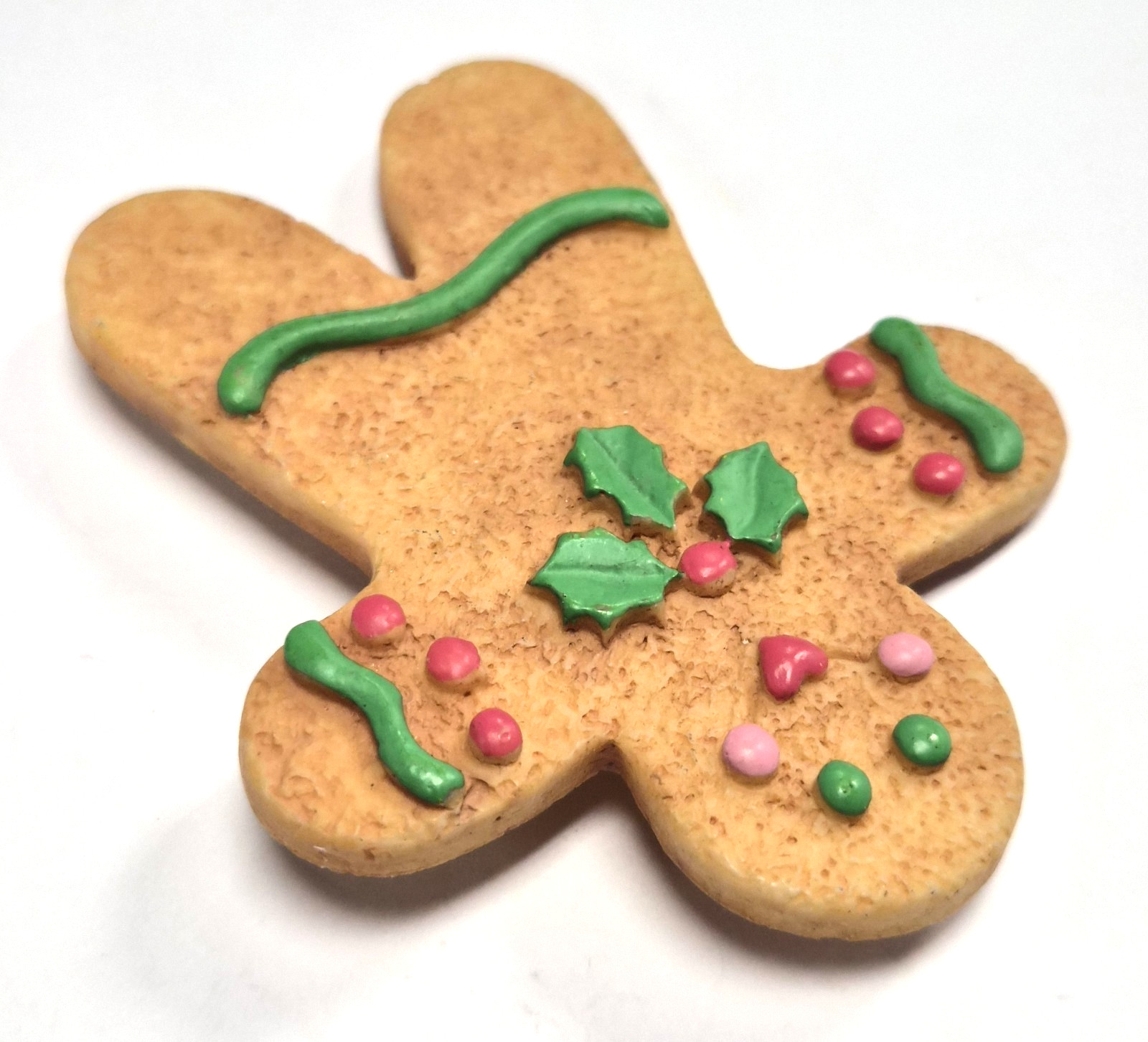 Estate Decorative Gingerbread Man Christmas Hand Painted Icing Pin / Brooch