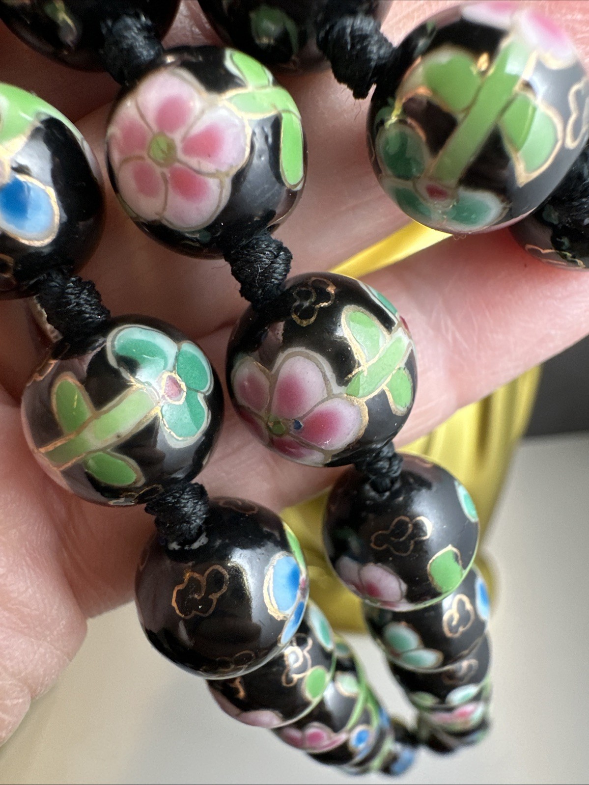 24 Inch Handknotted Hand-Painted Floral Porcelain Beaded Asian Necklace