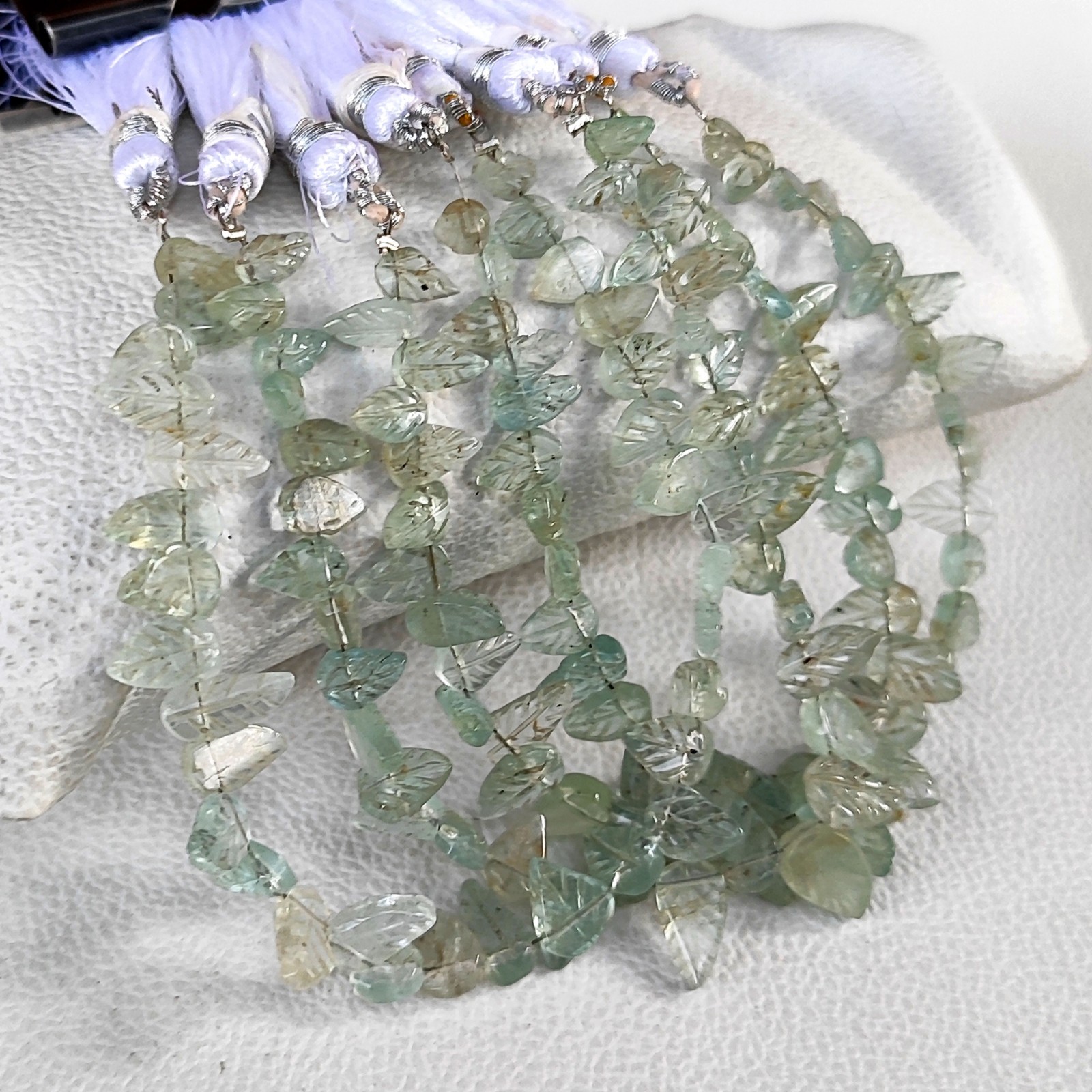 Brazil Aquamarine 6-9mm Carved Leaf Shape Beads 7 Inch Strand Natural Gemstone