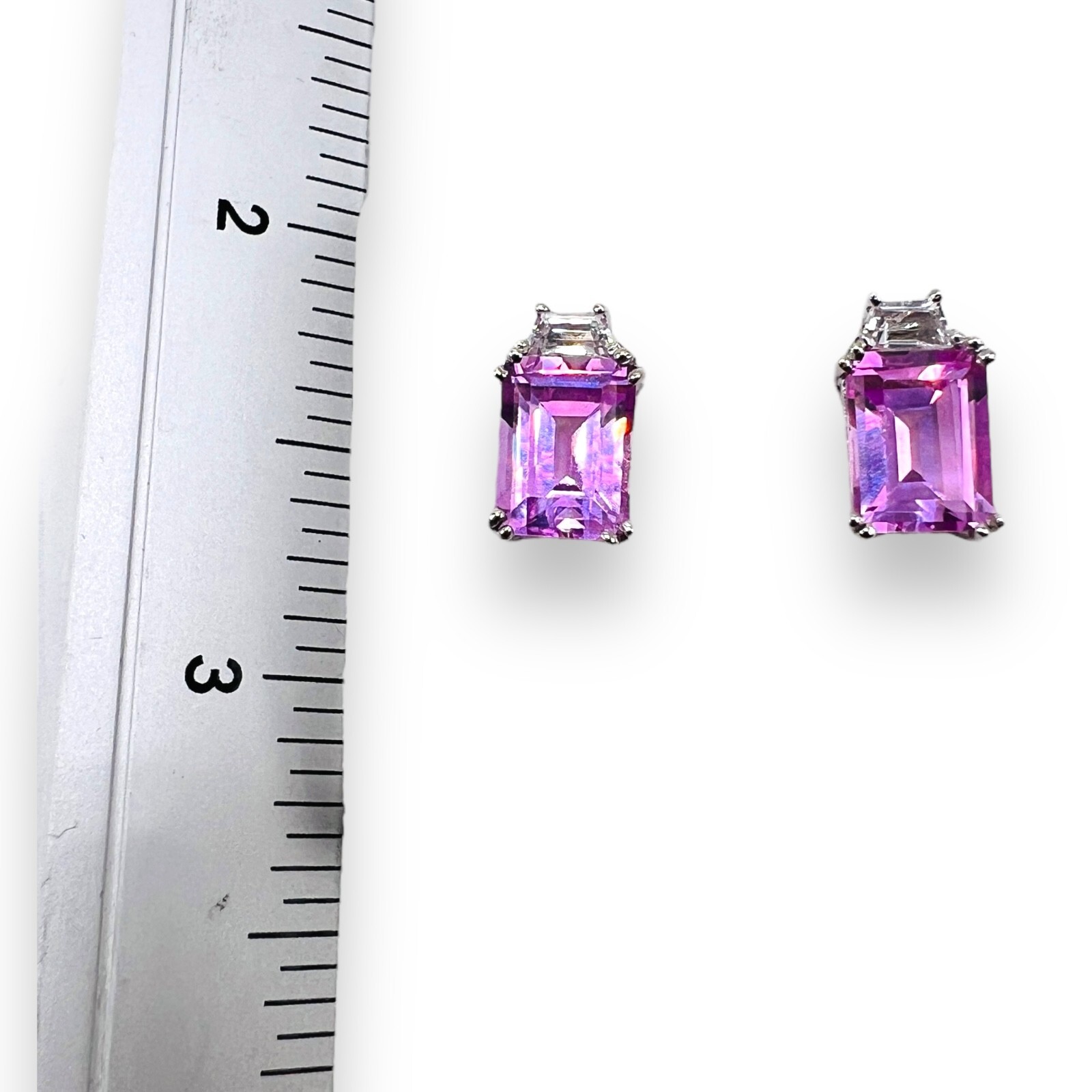 10k White Gold Pink Gemstone Stud Post Earrings