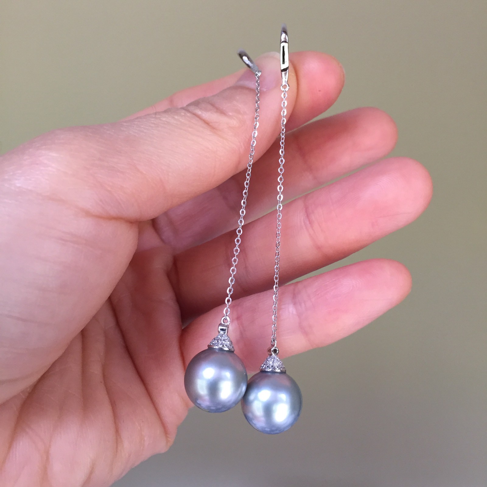 11.7mm AAAA Tahitian Seawater Silver Gray pearl 0.238cts Diamond 18Kearring 84mm