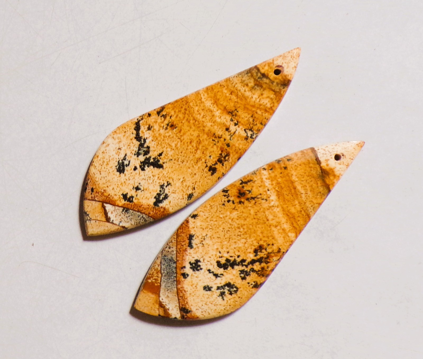 54.90 Cts Natural Picture Jasper Drilled Cabochon Match Pair Gemstone 53X19MM 43