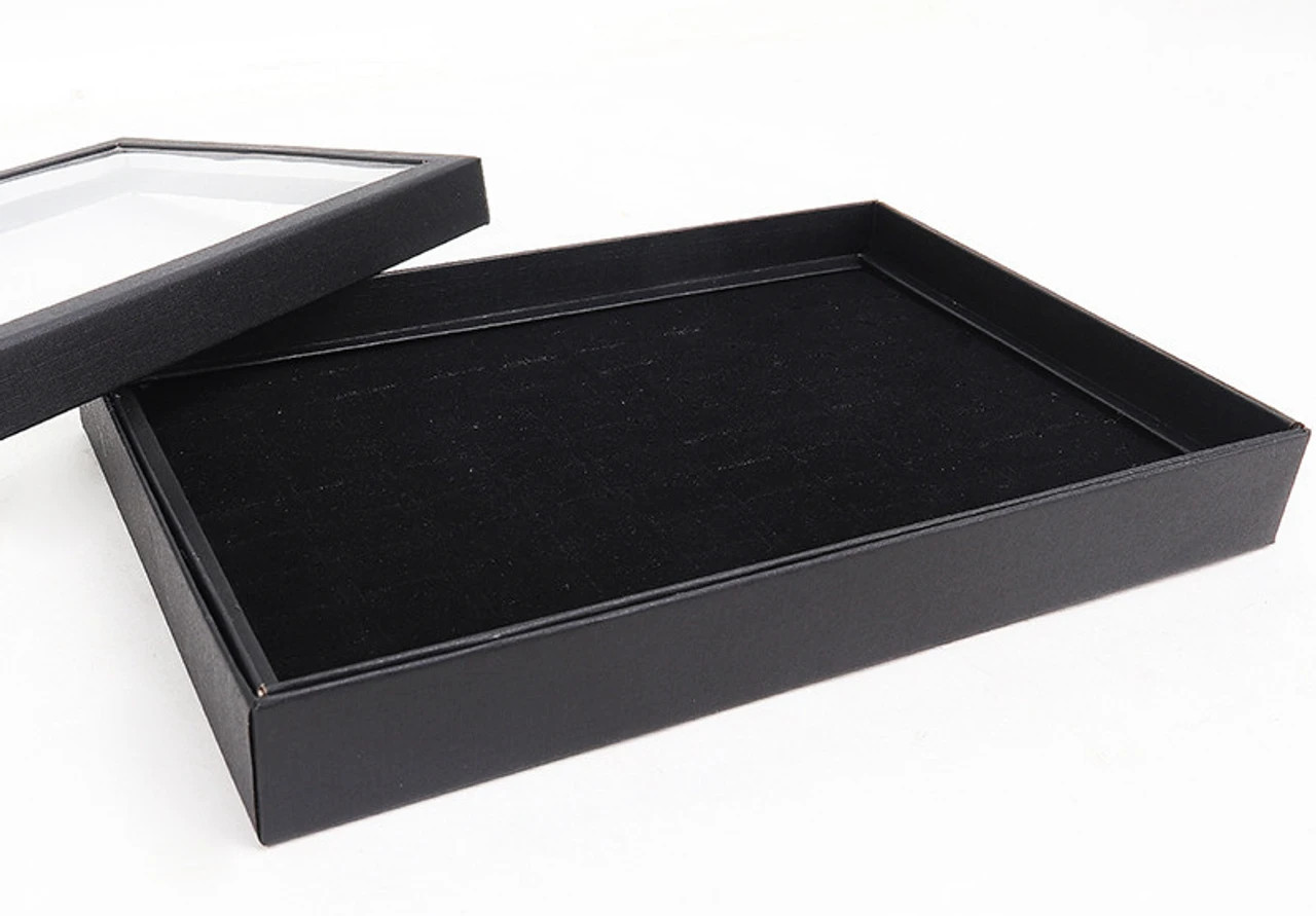 Jewelry Ring Display Organizer 100-Slots Tray Holder Earrings Black Box Case