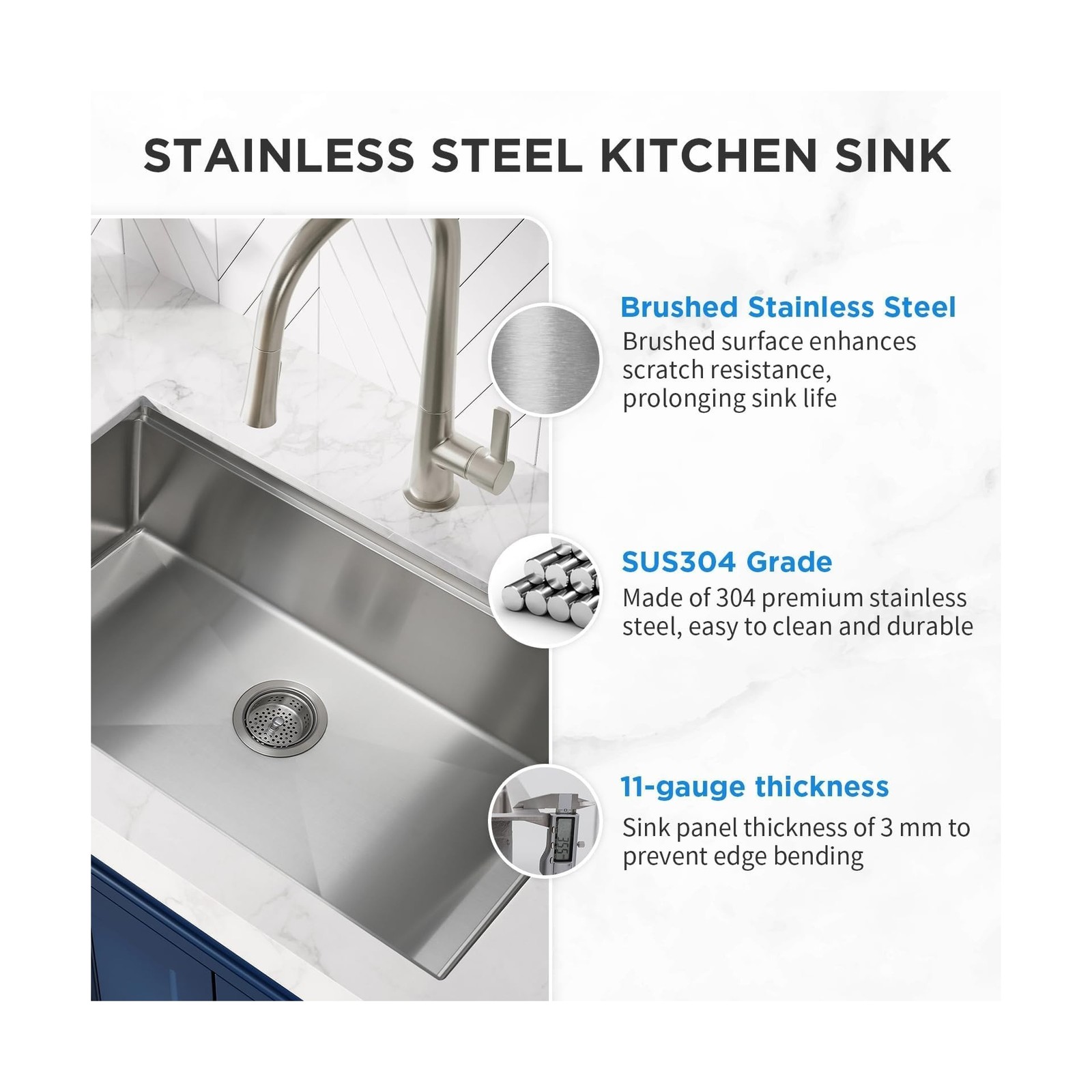 30 Inch Undermount Kitchen Sink Superior Drain Kitchen Sinks 11 Gauge (3mm) S…