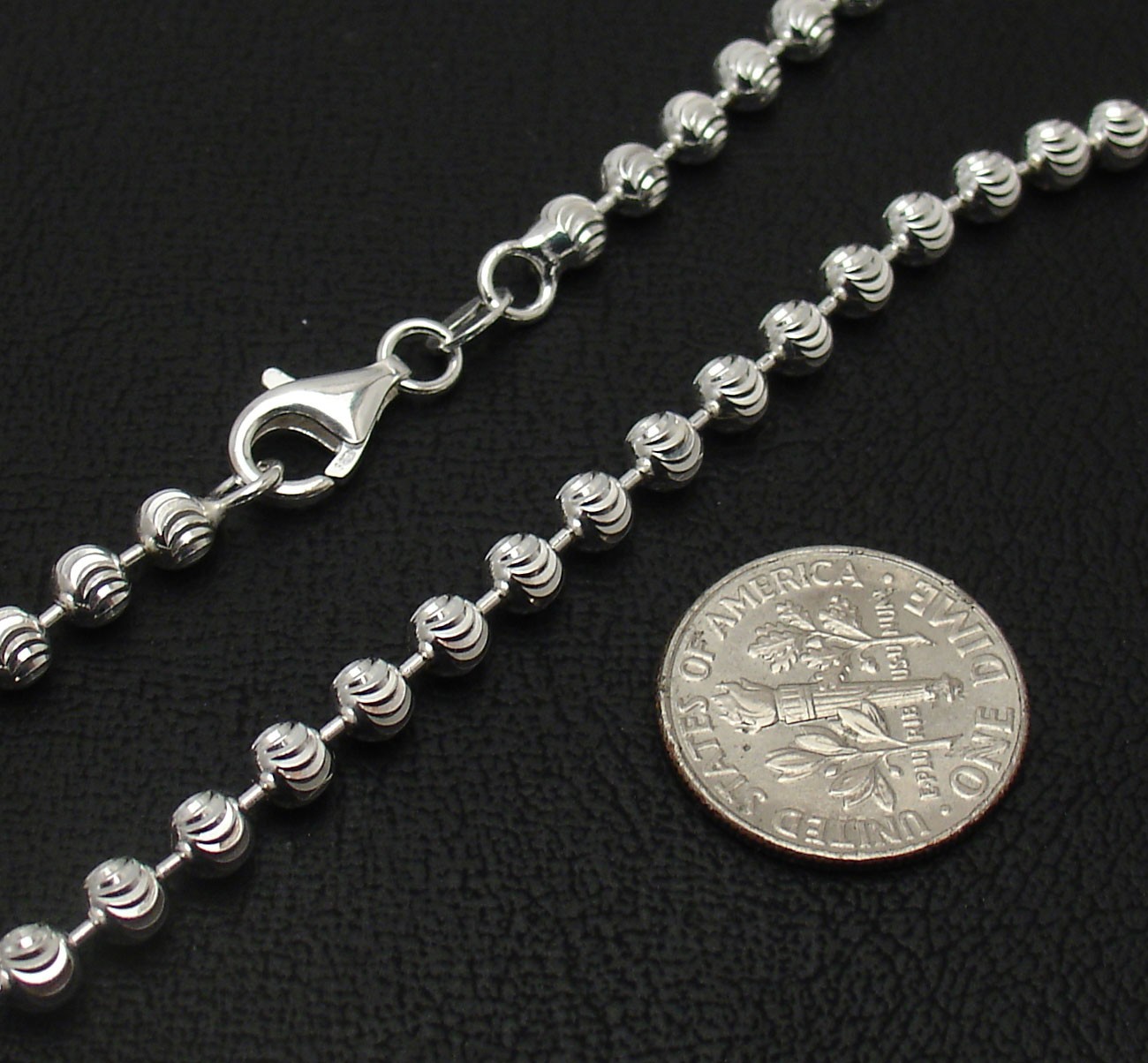 20″ 4mm Italian Moon Cut Ball Bead Chain Necklace Solid Real 925 Sterling Silver