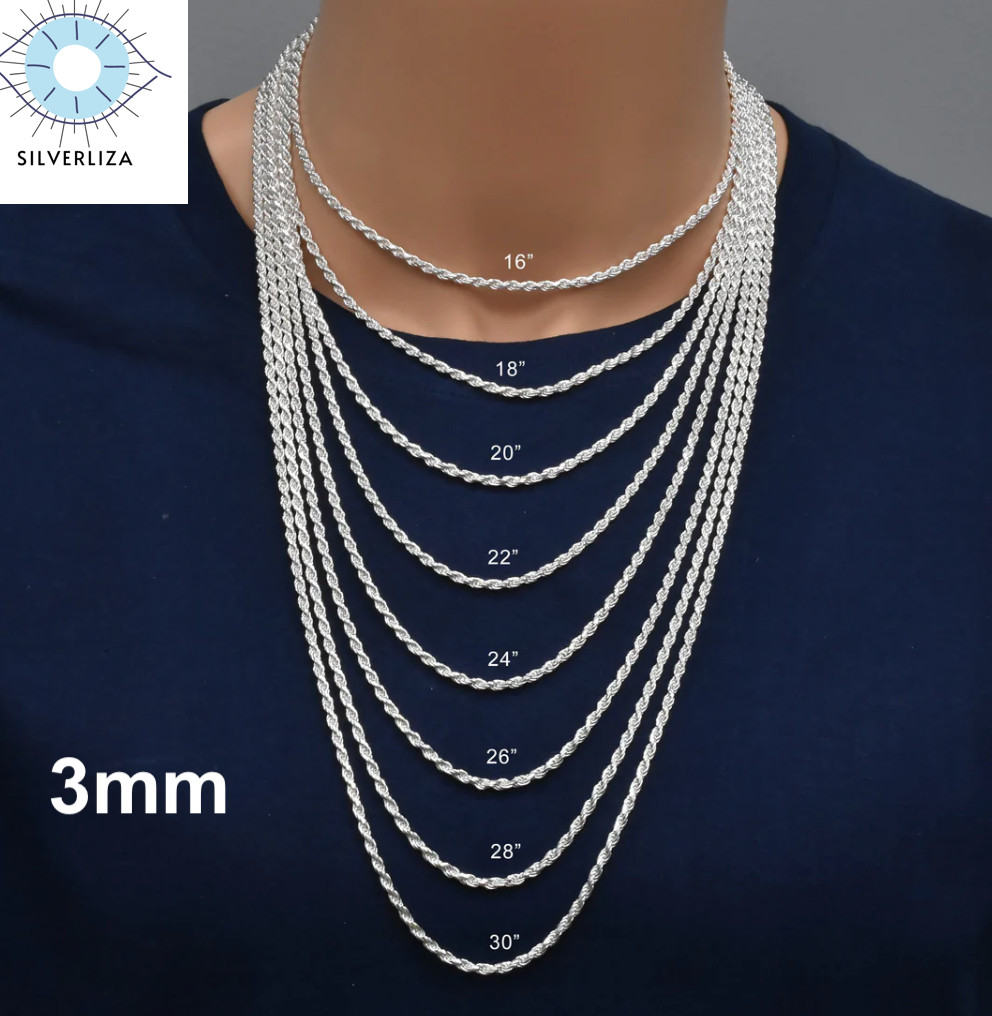 925 Sterling Silver Diamond Cut Rope Chain Necklace .925 Italy All Sizes
