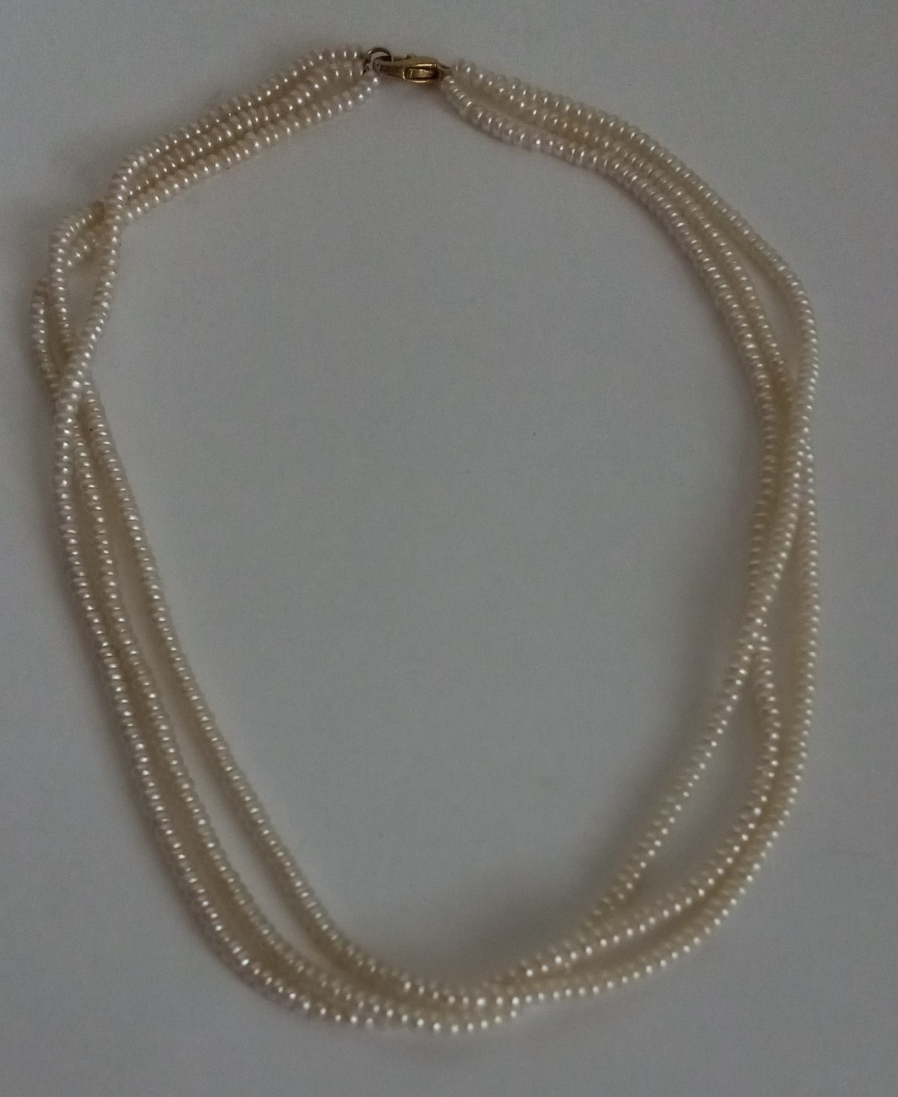 vtg triple strand tiny button seed real pearls 15 1/2″ Long #29