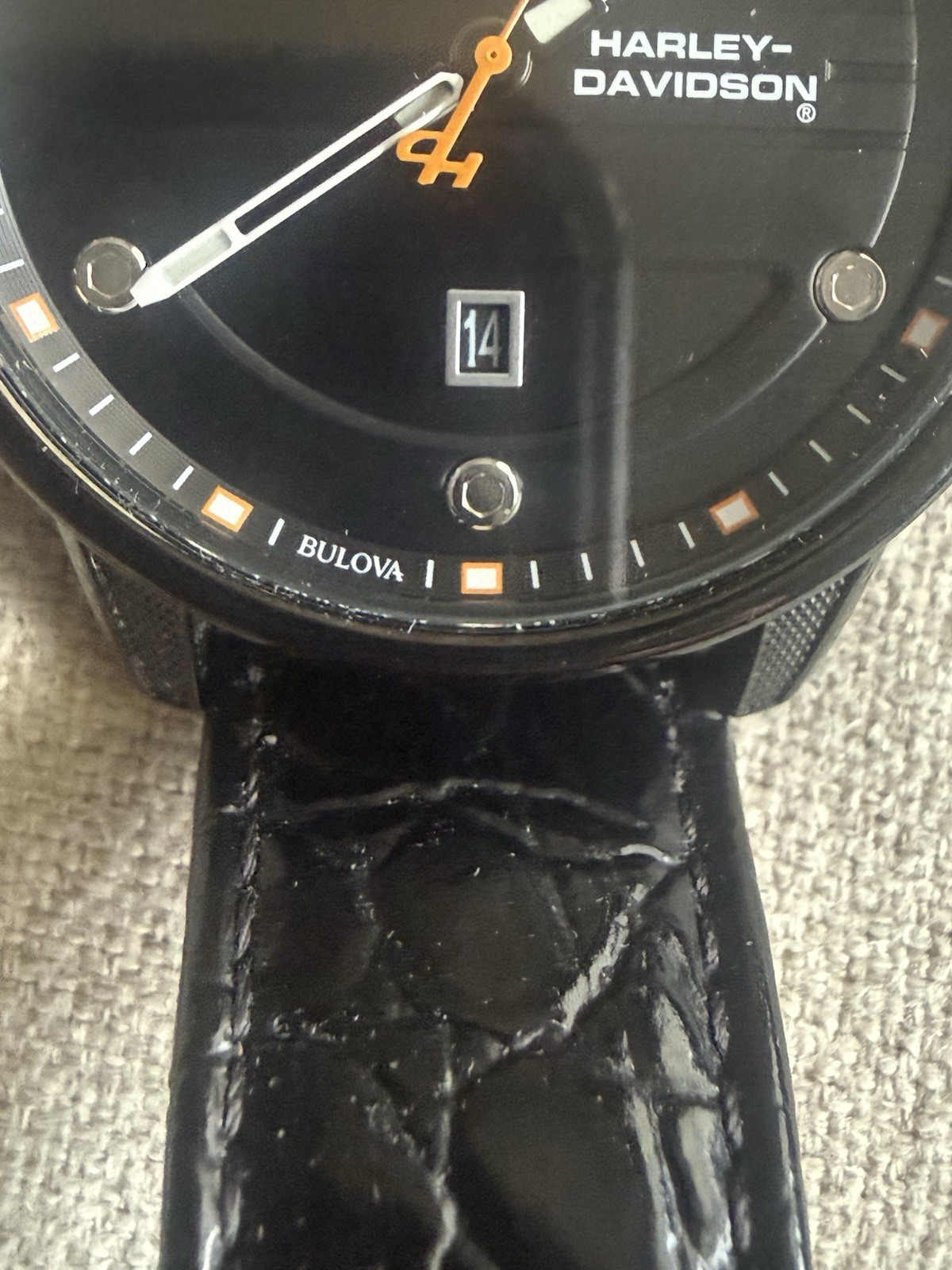 Bulova Harley Davidson Men’s Quartz Black Dial Leather Strap Watch 78B153