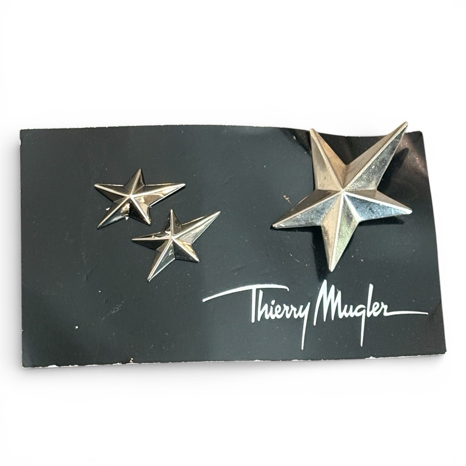 Vintage Thierry Mugler Angel Early 2000s Silver Star Brooch Lapel Pin Set of 3