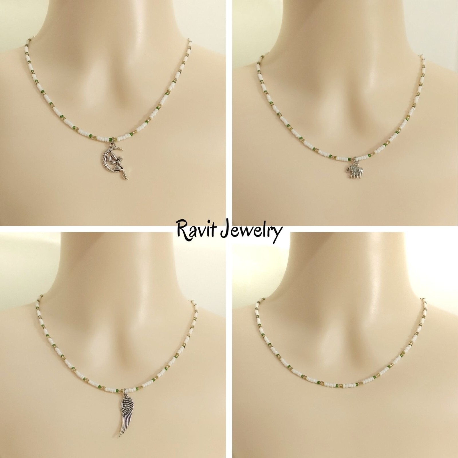 Dainty Small 2mm Glass Seed Beads Beaded Necklace With Pendant To Choose Jewlery