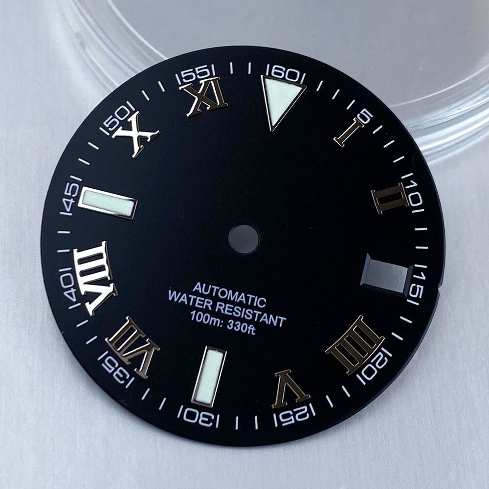 29mm Sterile Black Gray Sunburst Roman Numeral Watch Dial Fit Japan NH35A NH36A