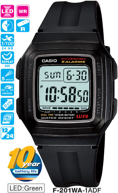 CASIO WATCH F201 F201WA F-201WA-1AD F91 F-91 ALARM 12-MONTH WARANTY