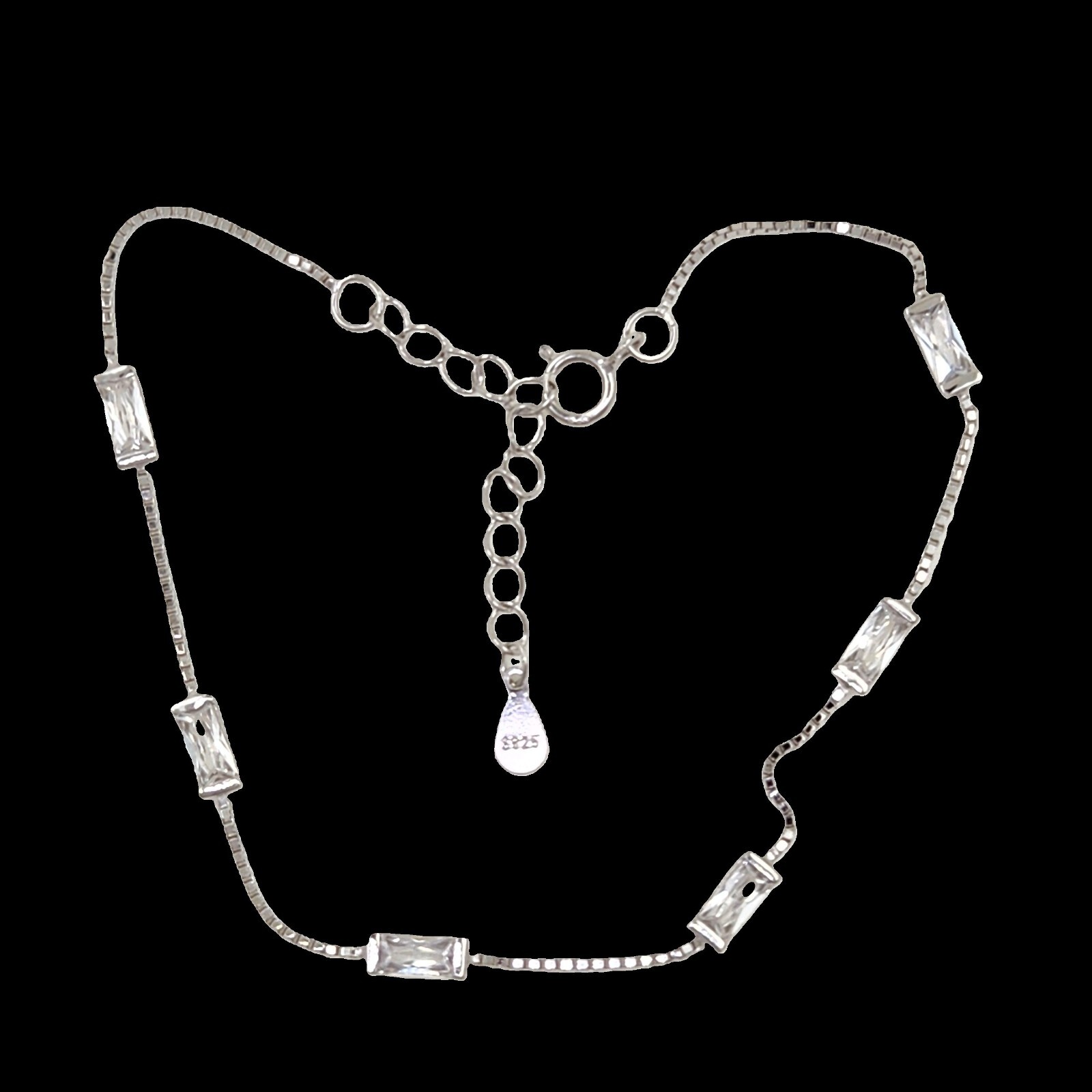 925 Sterling Silver 2.5x5mm White Sapphire Bracelet Secure Clasp 6.5-7.5″