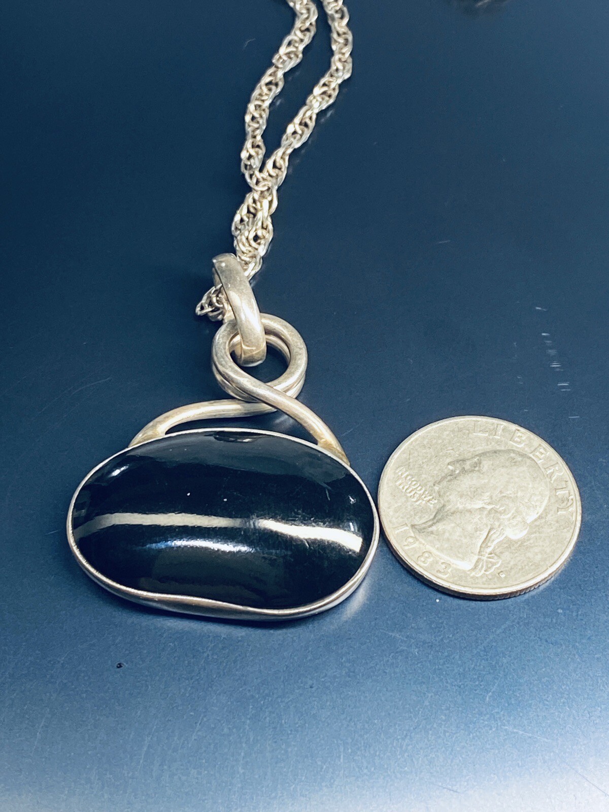Vintage Retired Sterling Silver 925 Silpada Black Obsidian Pendant Necklace