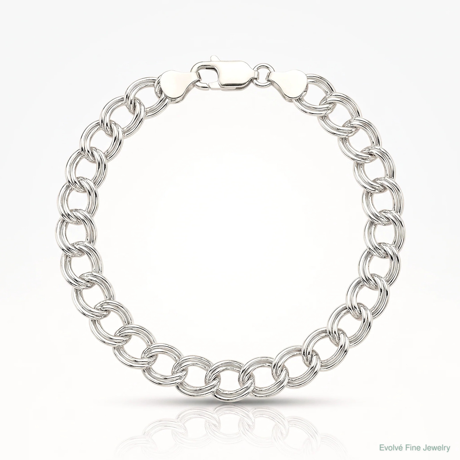 Sterling Silver 6mm Solid Double Link Charm Bracelet