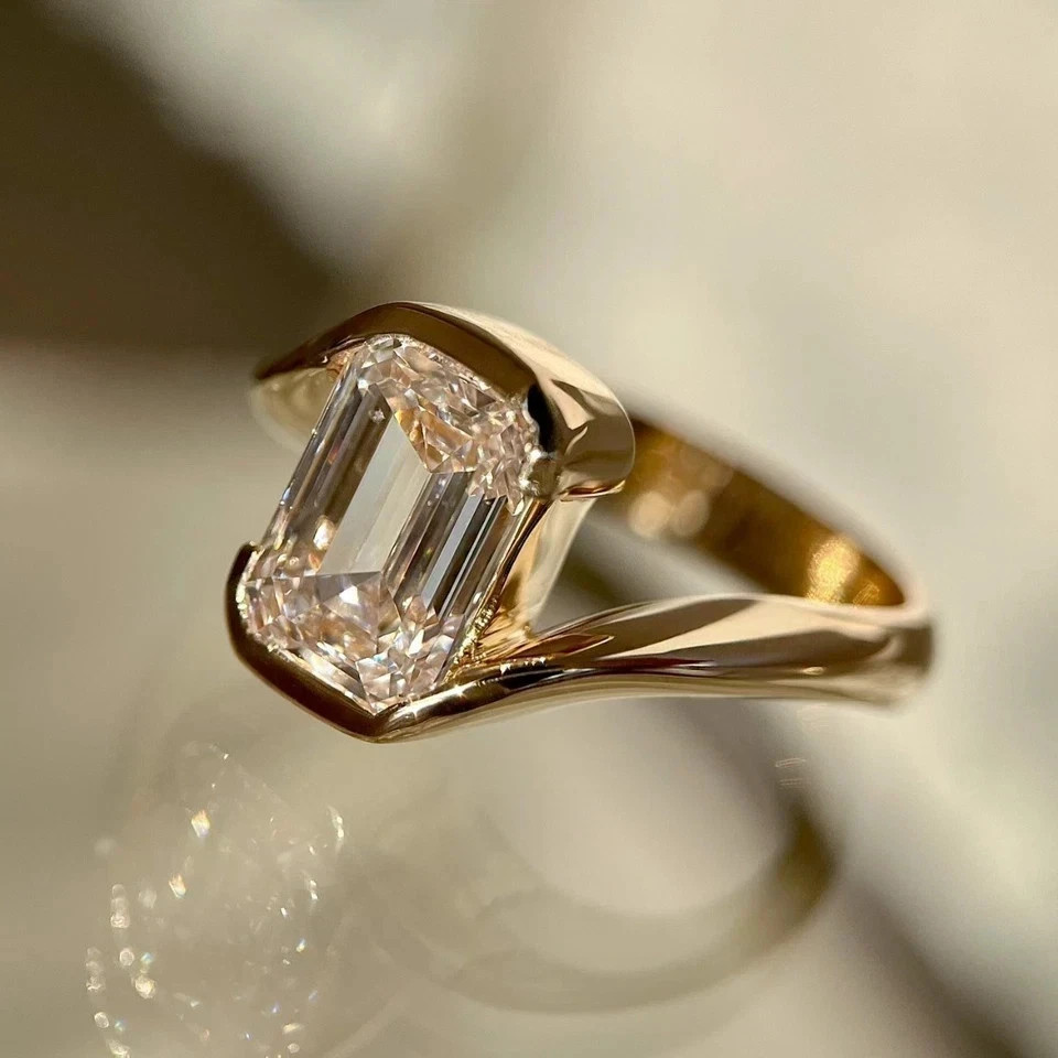 2Ct Emerald Lab Created Diamond Engagement Wedding Ring 14K Yellow Gold Plated