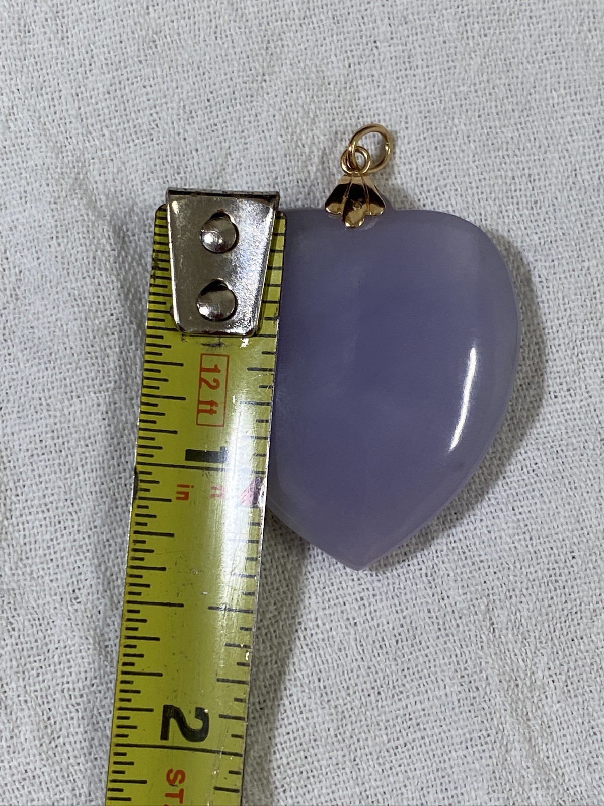 Estate Lavender Jade Heart Pendant 14K Gold Bail Presidium Tested 32mm