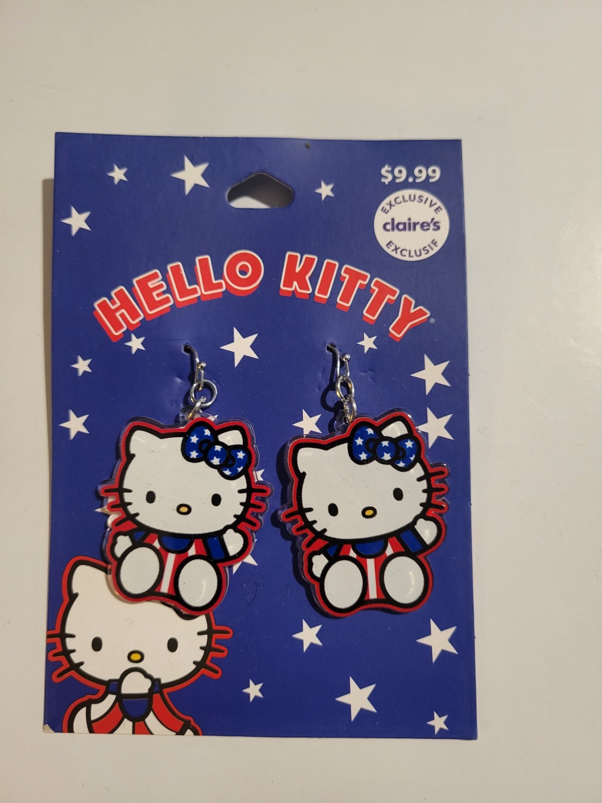 Hello Kitty Claire’s Exclusive Patriotic Earrings With Stars Design NEW ON BOARD