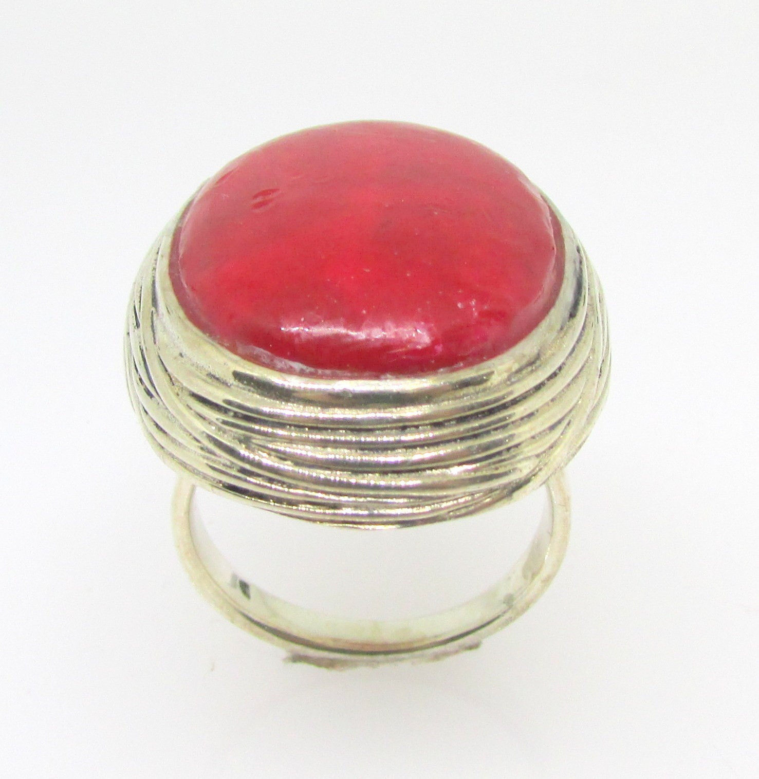 925 STERLING SILVER BBJ LARGE RED CORAL OVAL LADIES RING SIZE 9 ~ 17.0 G