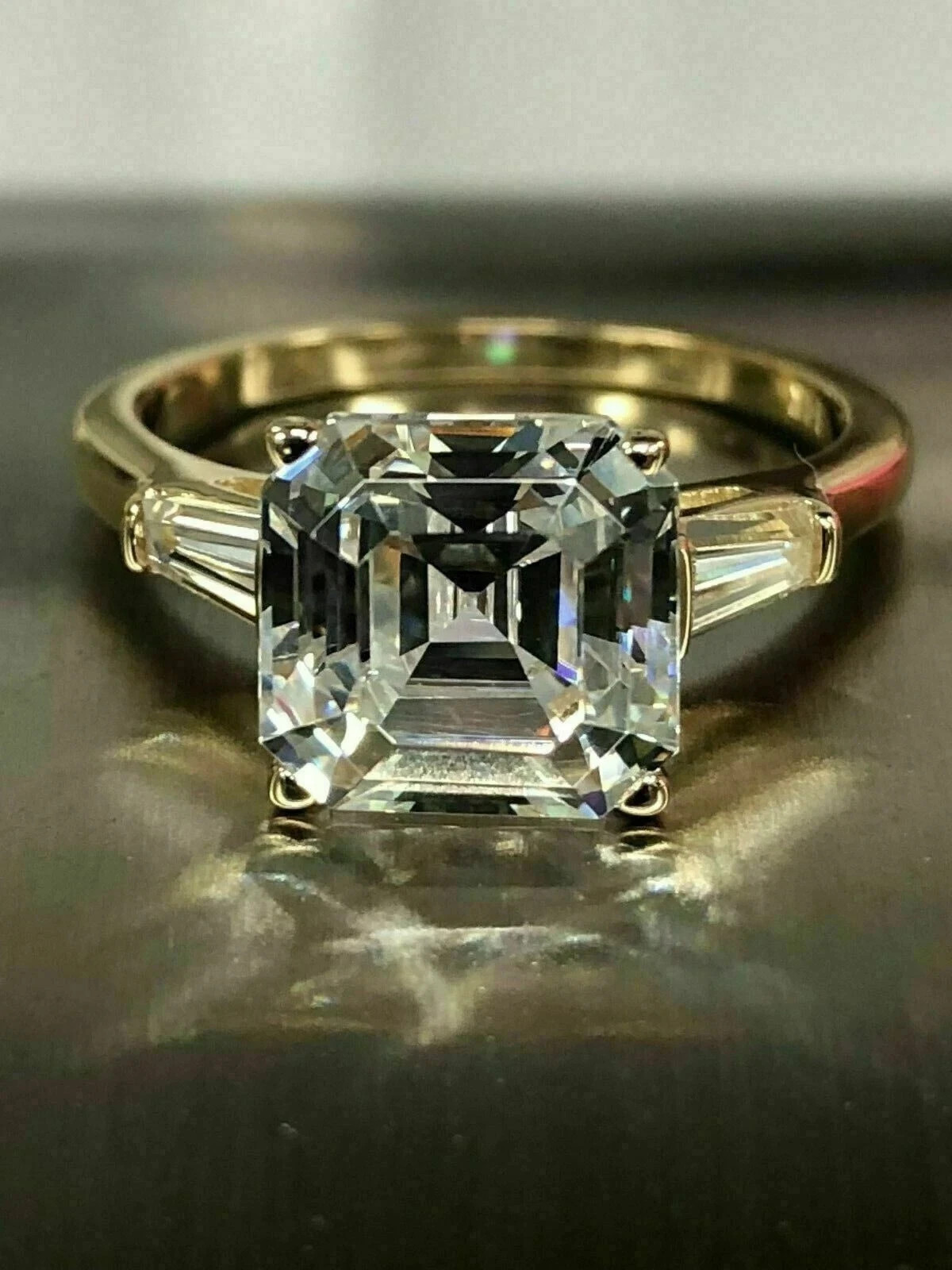 3Ct Asscher Cut Lab-Created Diamond Solitaire Women’s Ring 14k Yellow Gold Over