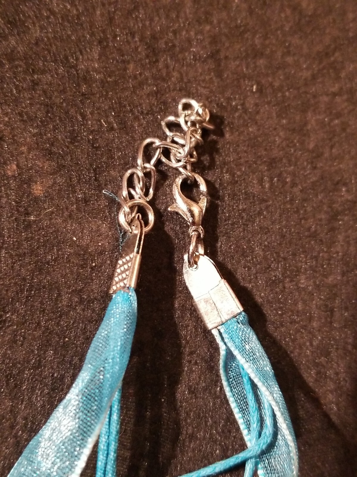 Blown Glass Necklace & Le Chateau Earrings Set Blue Swirl w/ Rose On Ribbon
