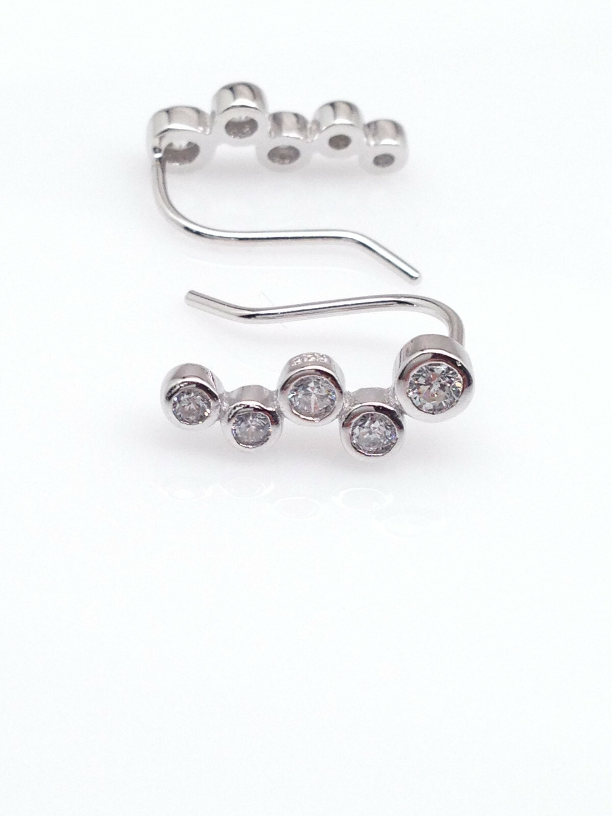 925 Sterling Silver Bezel Cz Bar Ear Vine Climber Earrings 13x5mm (0.51″)