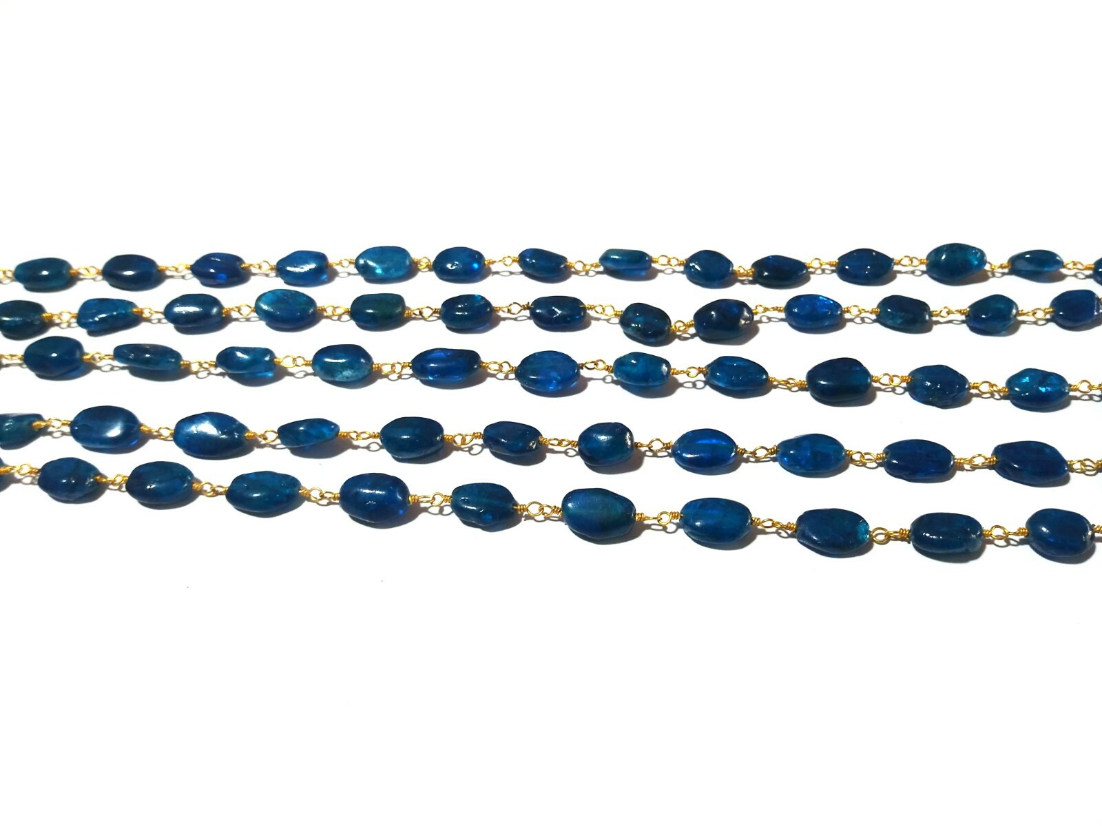 10 Feet Neon Apatite Coated 6×9-7x10mm Rosary Beaded Chain 24k Gold Plated Wire